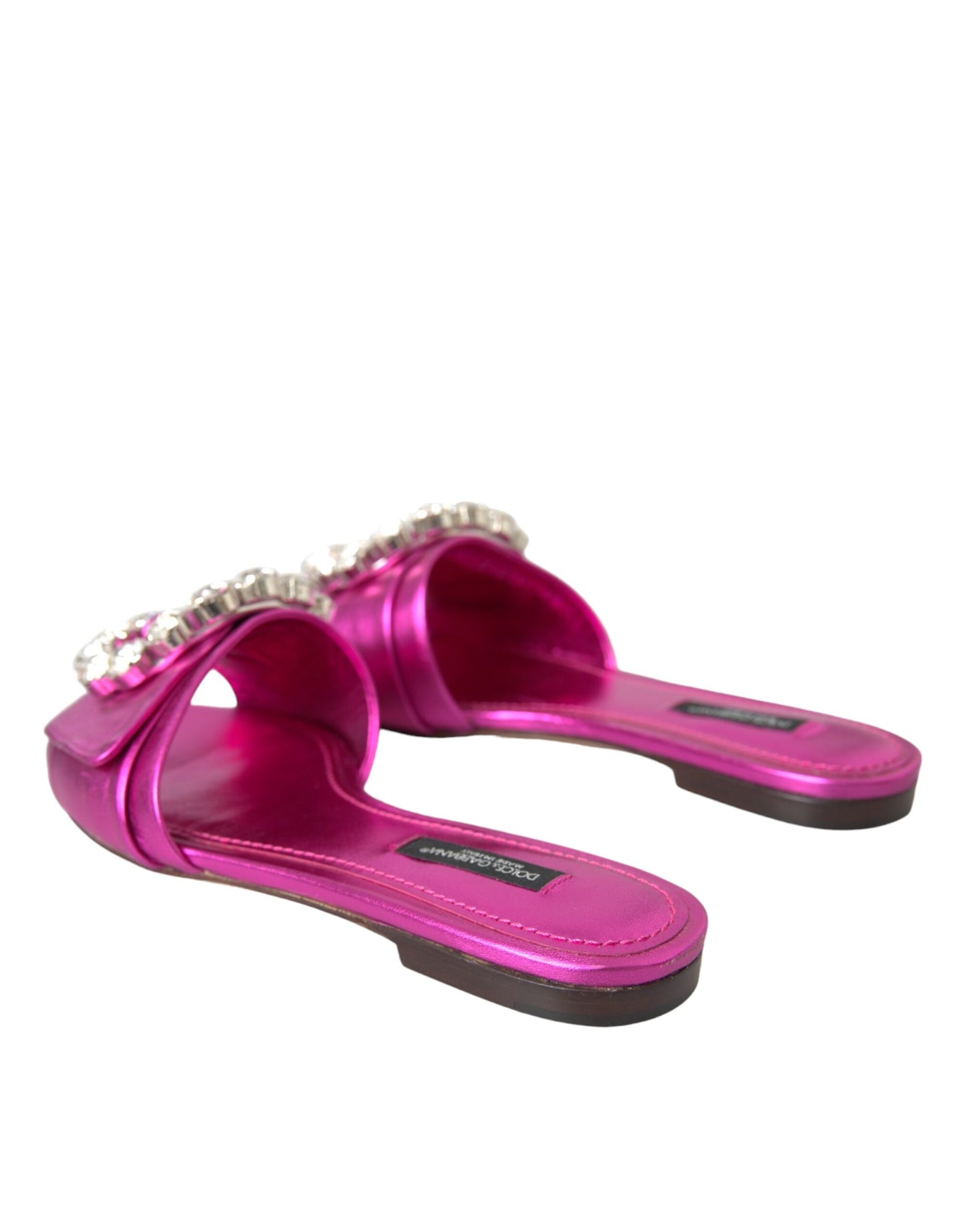 Dolce & Gabbana Fuchsia Kristall Leder Flats Sandalen Schuhe