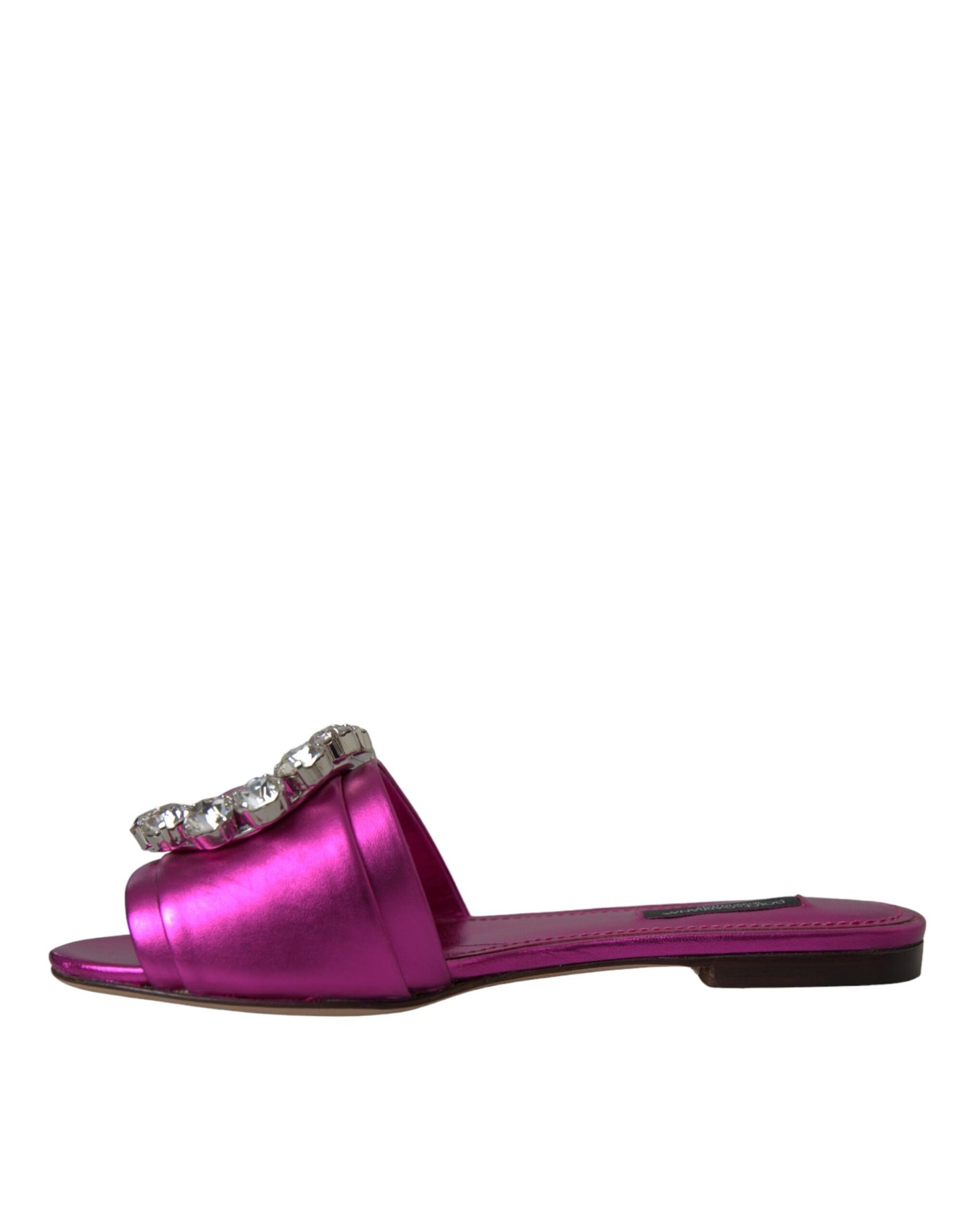 Dolce & Gabbana Fuchsia Kristall Leder Flats Sandalen Schuhe