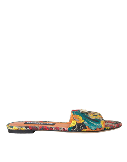 Dolce &amp; Gabbana Monivärinen kukkainen Brocade Logo Flats Sandaalit Kengät