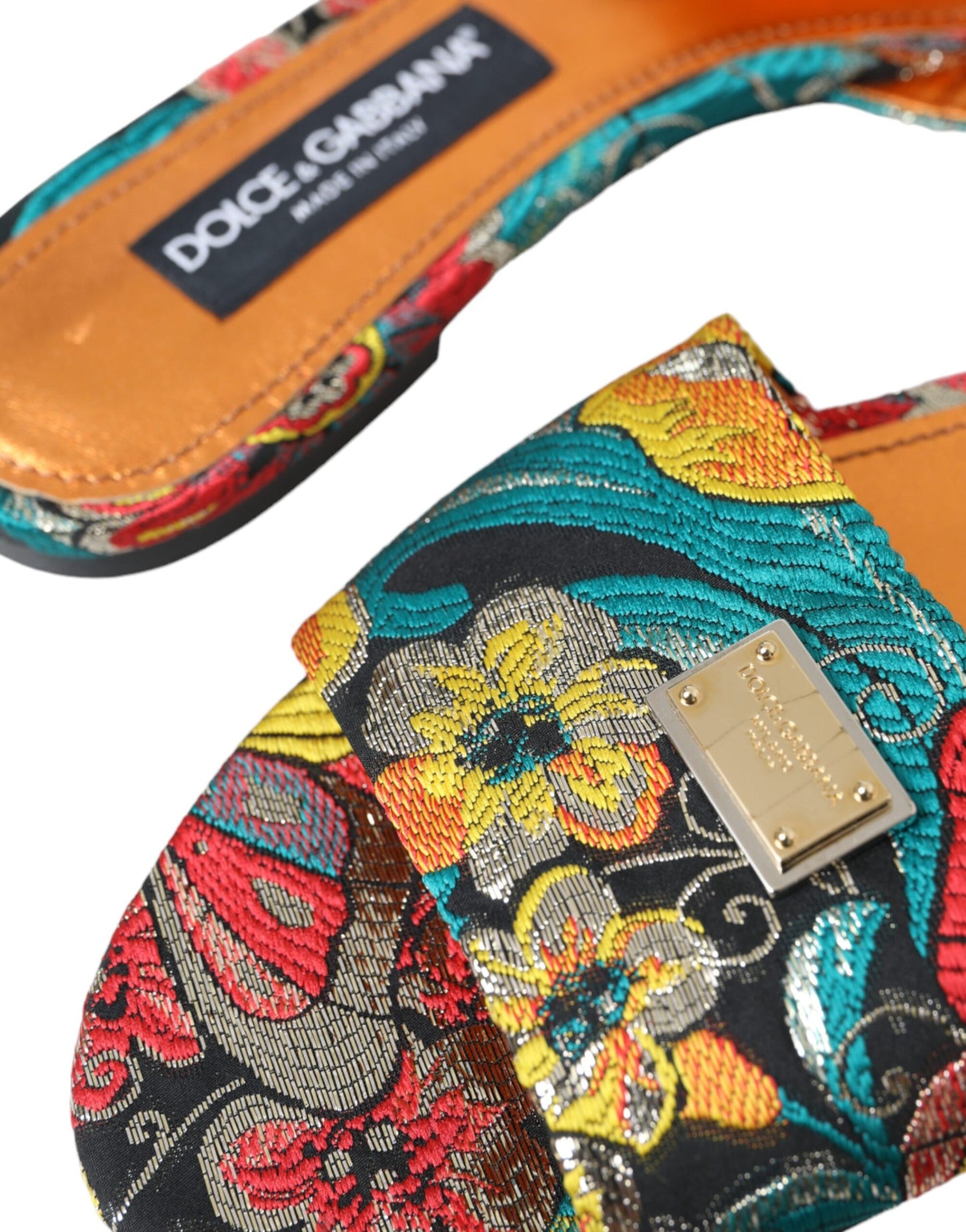 Dolce &amp; Gabbana Monivärinen kukkainen Brocade Logo Flats Sandaalit Kengät