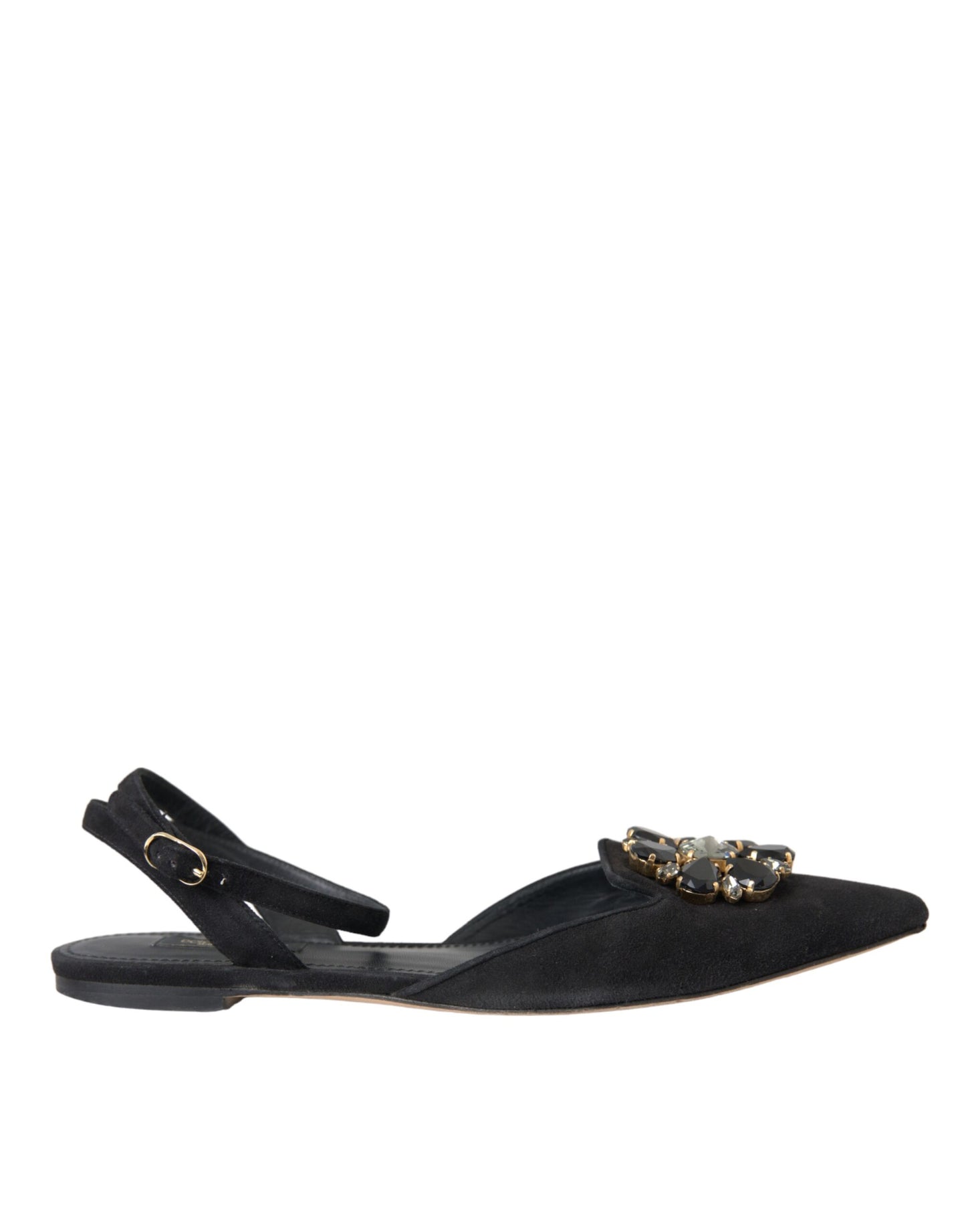 Dolce & Gabbana Schwarzes Leder Kristall Slingback Sandalen Schuhe