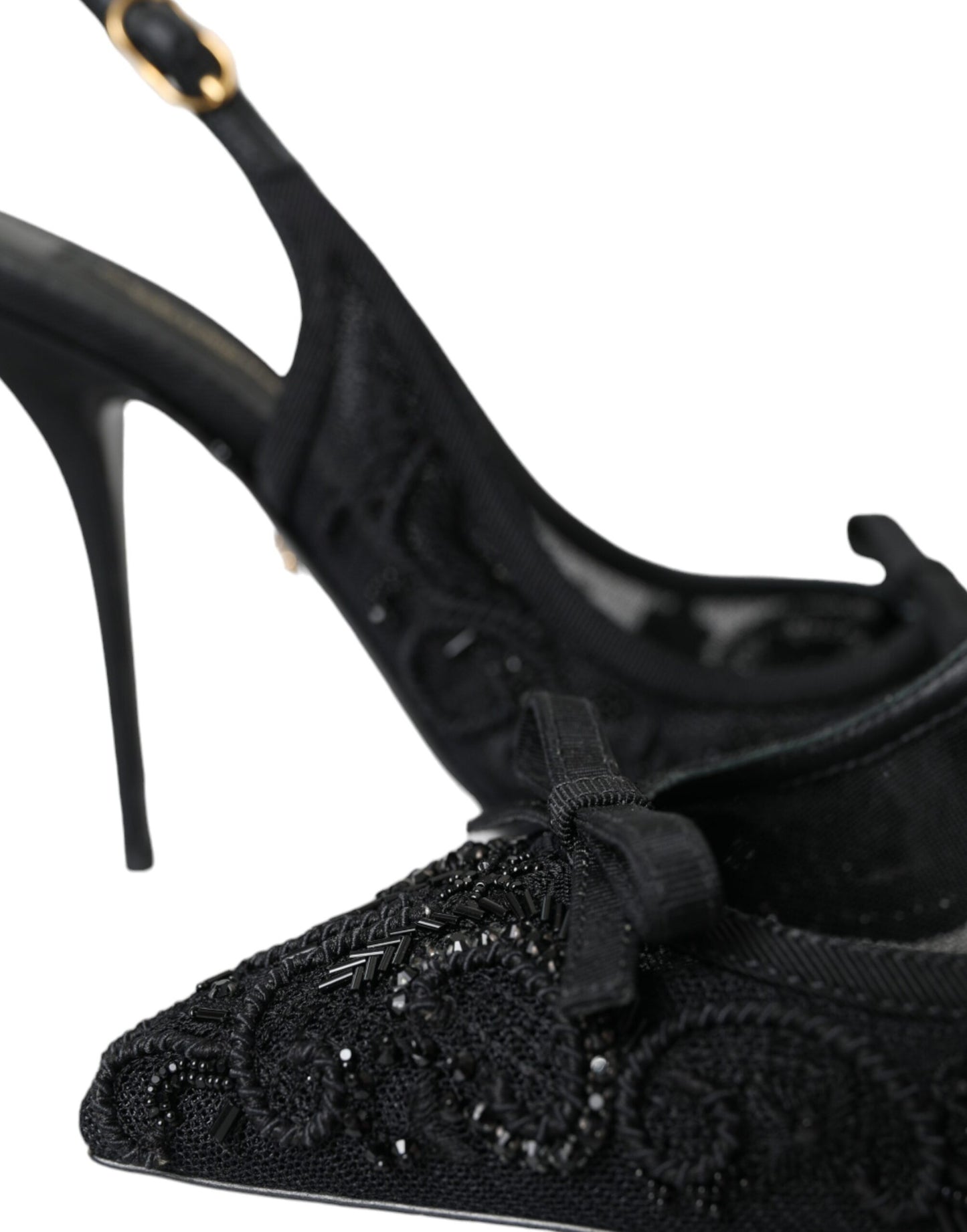 Dolce &amp; Gabbana Black Tulle Ricamo Heels Slingbacks Shoes