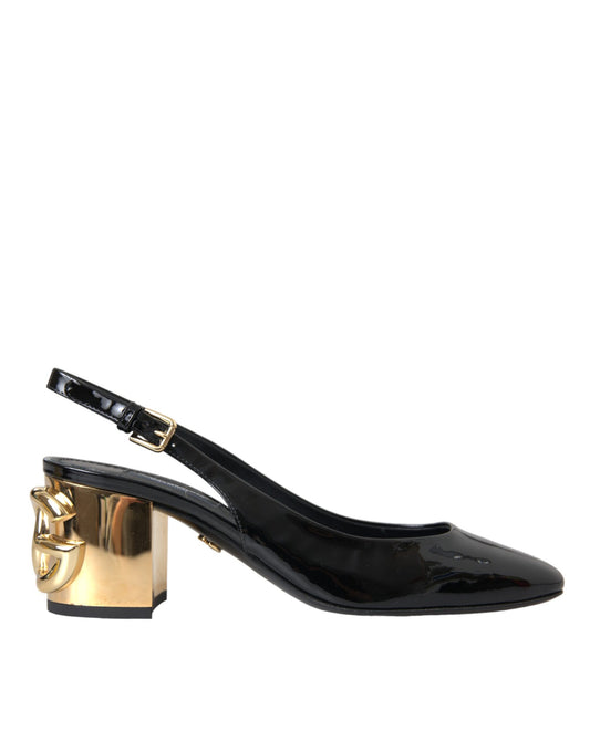 Dolce &amp; Gabbana mustakultaiset nahkakoristeiset Slingbacks-kengät