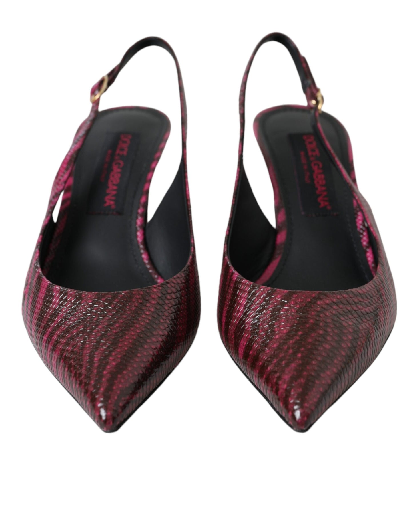 Dolce &amp; Gabbana Maroon Zebra Leather Heels Slingbacks -kengät