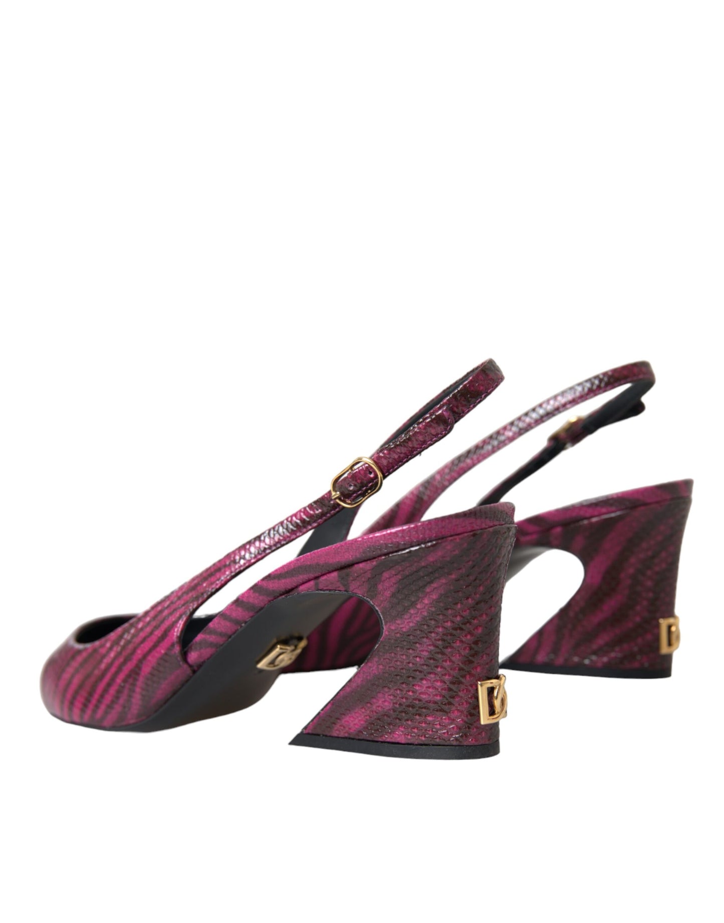 Dolce &amp; Gabbana Maroon Zebra Leather Heels Slingbacks -kengät