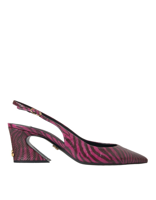 Dolce &amp; Gabbana Maroon Zebra Leather Heels Slingbacks -kengät