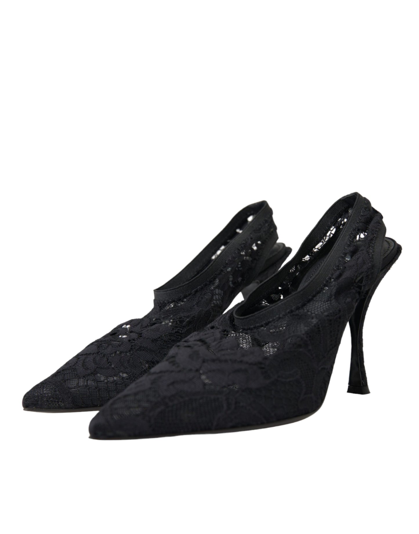 Dolce &amp; Gabbana Black Lace Stretch Heels Slingbacks -kengät