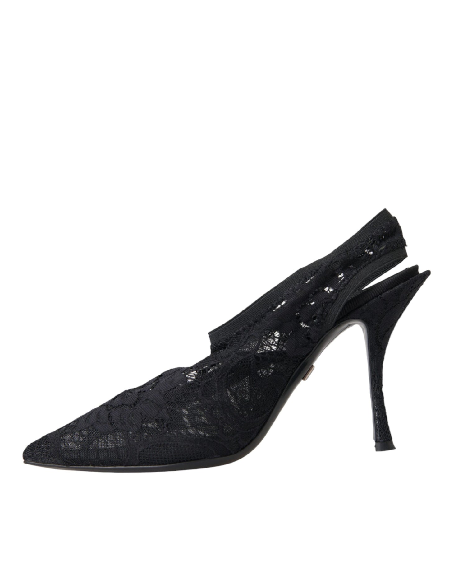 Dolce &amp; Gabbana Black Lace Stretch Heels Slingbacks -kengät