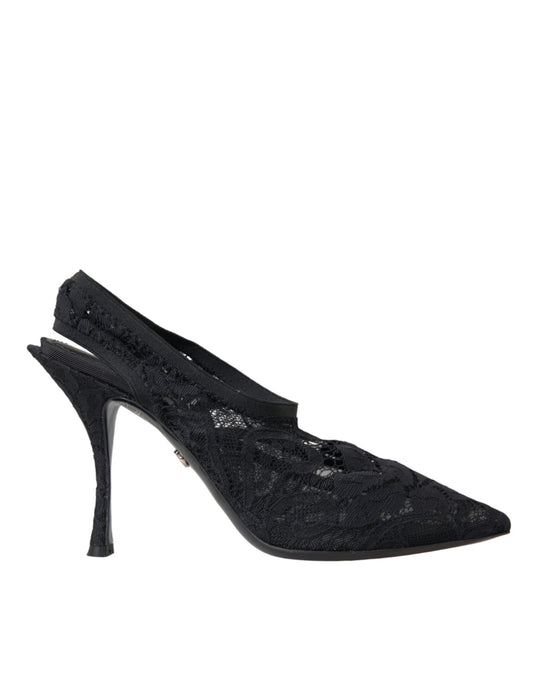 Dolce &amp; Gabbana Black Lace Stretch Heels Slingbacks -kengät