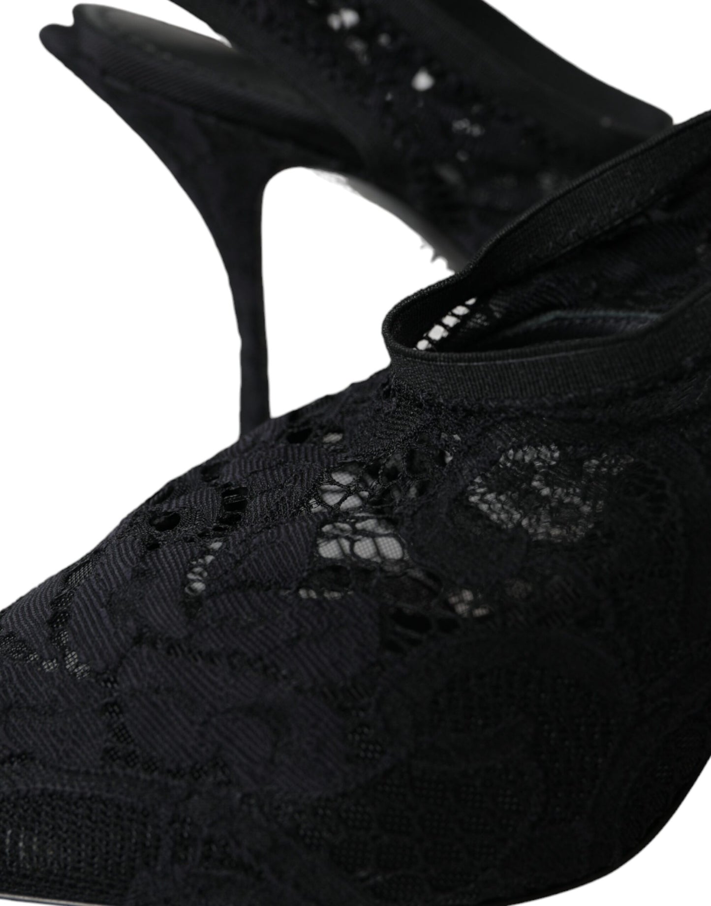 Dolce &amp; Gabbana Black Lace Stretch Heels Slingbacks -kengät