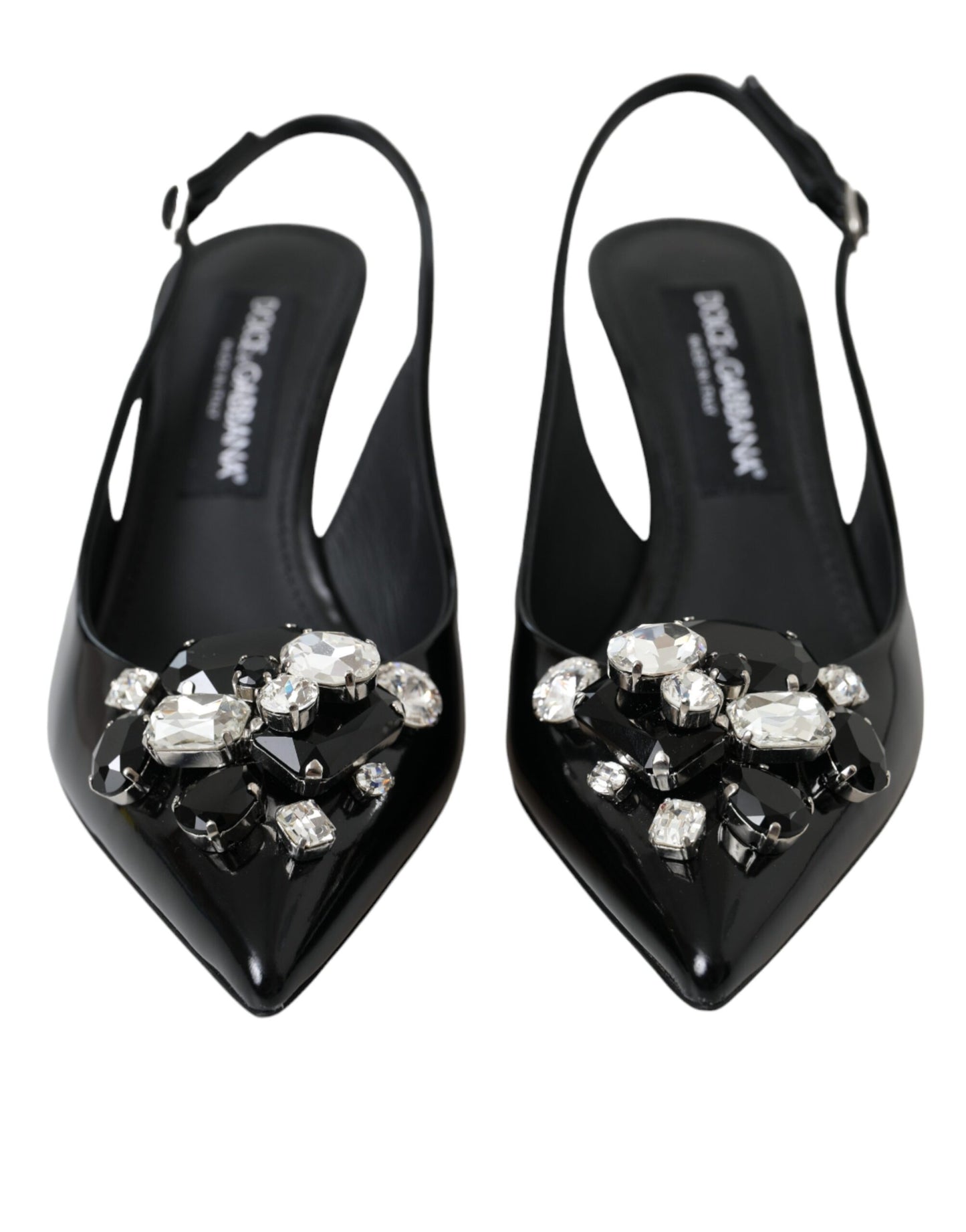 Dolce &amp; Gabbana mustat kiiltonahkaiset Crystal Slingback -kengät