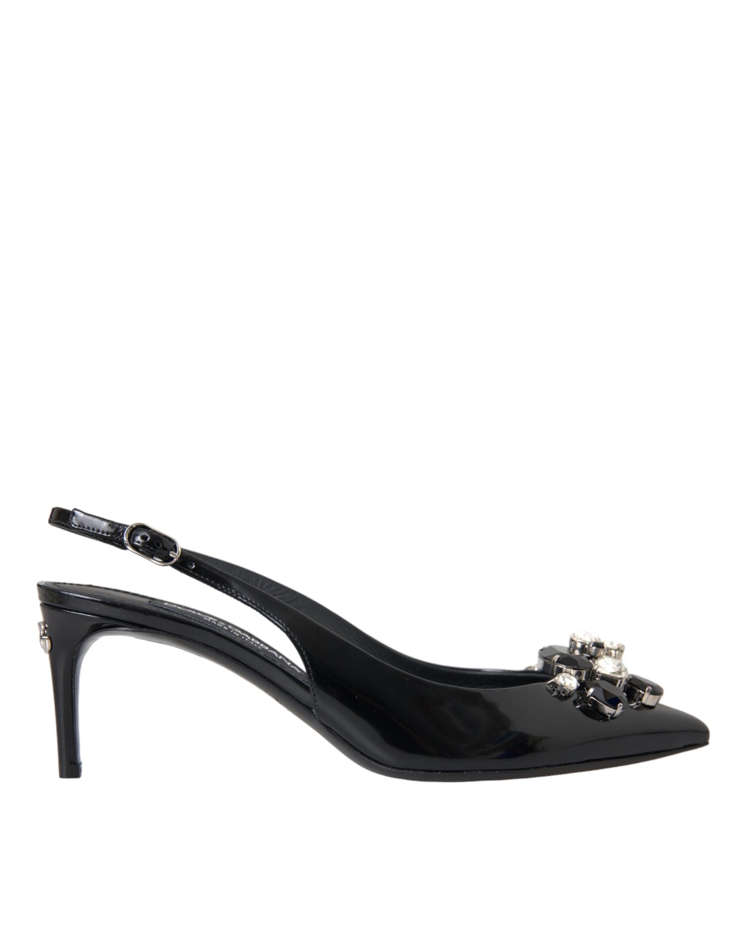 Dolce &amp; Gabbana mustat kiiltonahkaiset Crystal Slingback -kengät