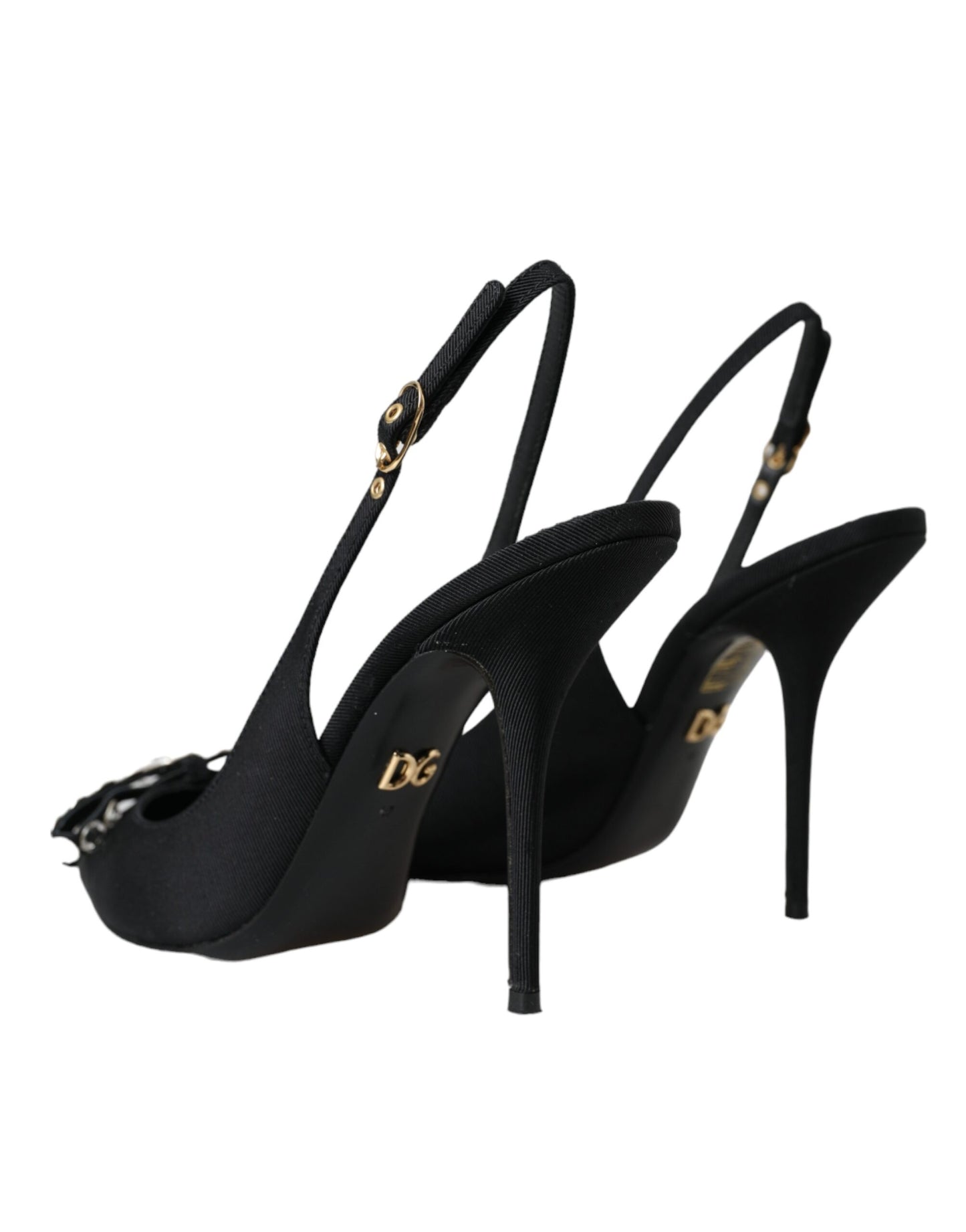 Dolce &amp; Gabbana Black Crystal-Embellished Slingback Shoes