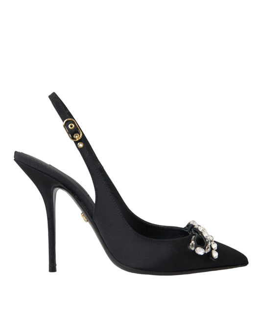 Dolce &amp; Gabbana Black Crystal-Embellished Slingback Shoes