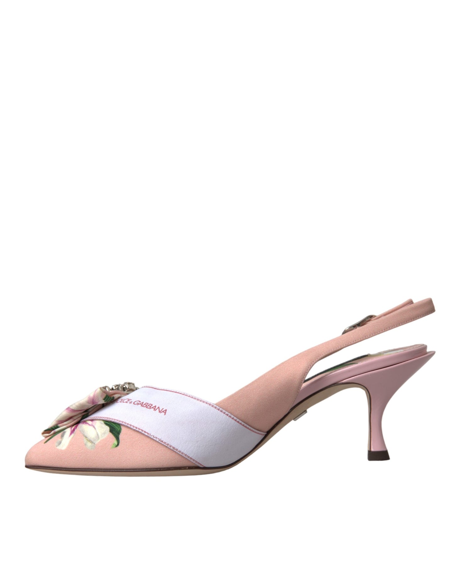 Dolce &amp; Gabbana Pink Lily Crystal Cady Slingback Heel Shoes