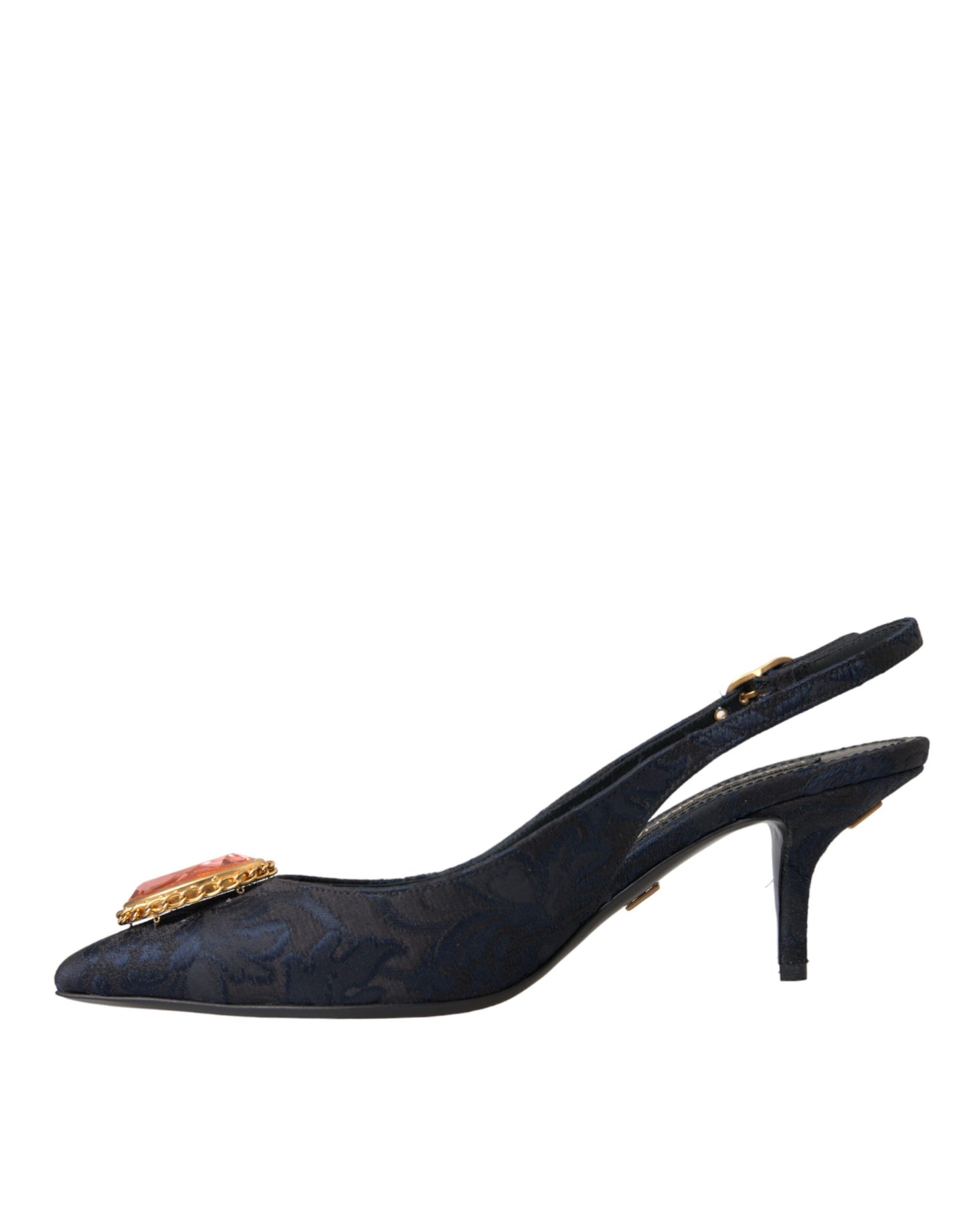 Dolce &amp; Gabbana Blue Jacquard Crystal Slingback Heel Shoes