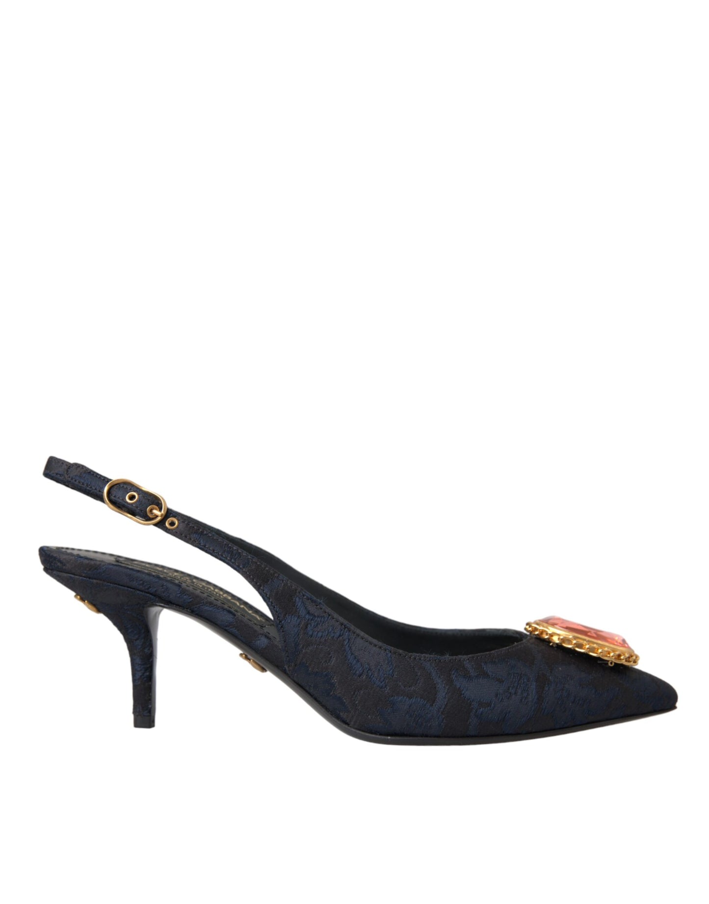 Dolce &amp; Gabbana Blue Jacquard Crystal Slingback Heel Shoes