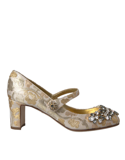 Dolce &amp; Gabbana Gold Jacquard Crystal Mary Janes Pumps -kengät