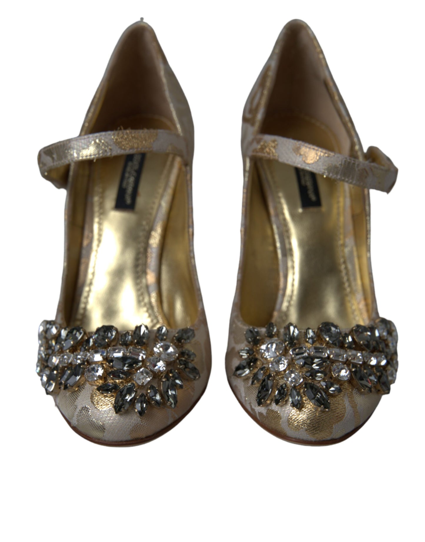 Dolce &amp; Gabbana Gold Jacquard Crystal Mary Janes Pumps -kengät