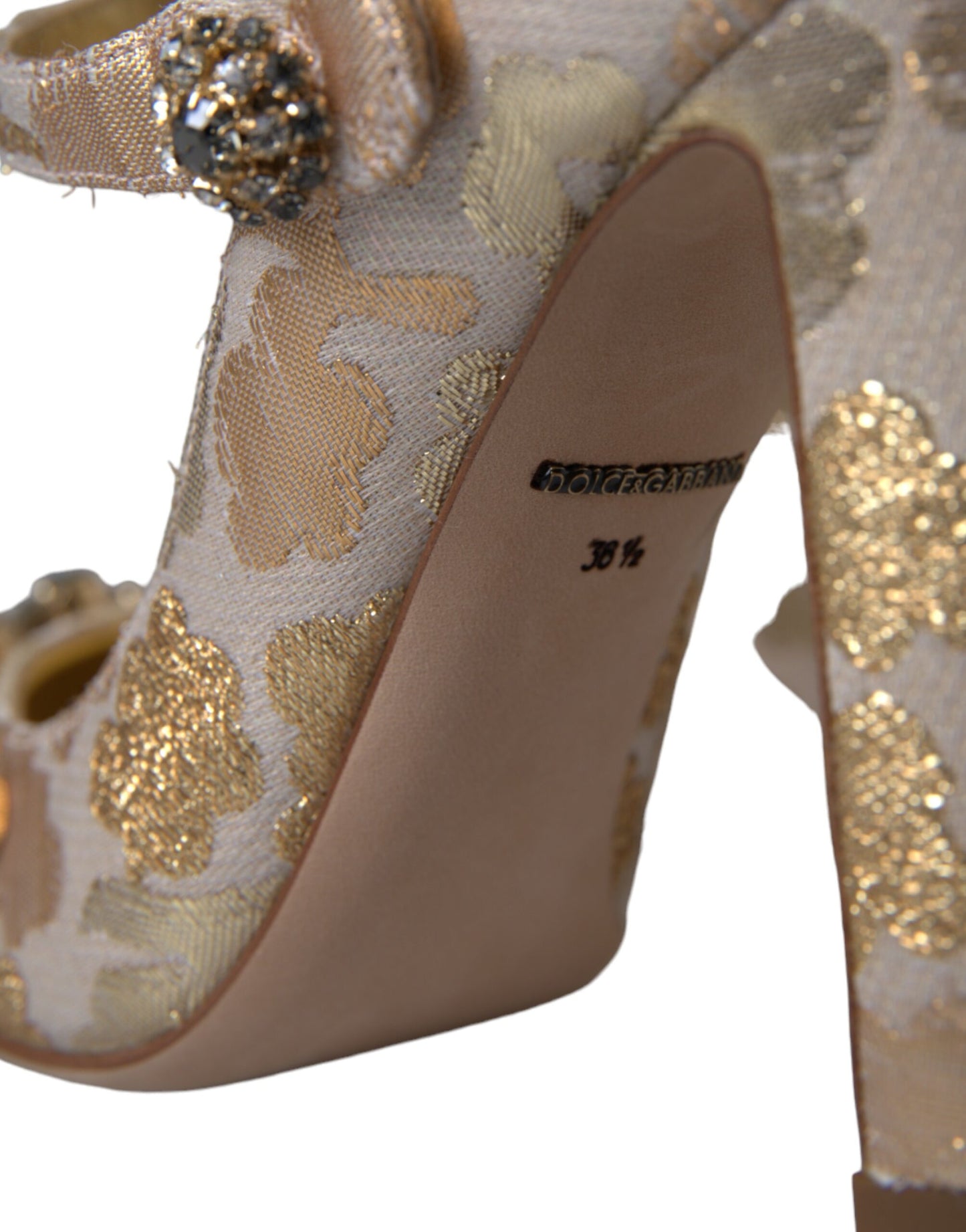 Dolce &amp; Gabbana Gold Jacquard Crystal Mary Janes Pumps -kengät