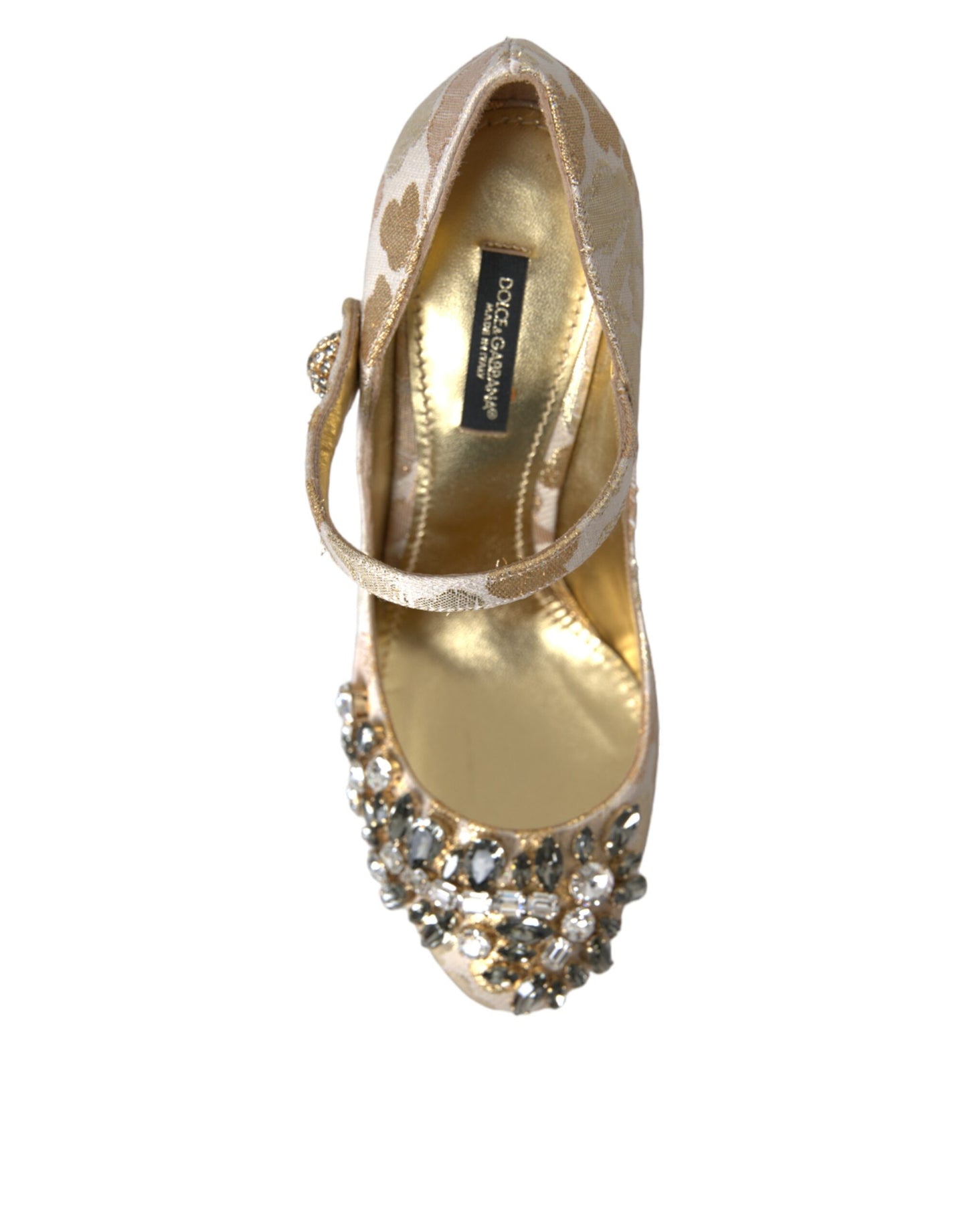 Dolce &amp; Gabbana Gold Jacquard Crystal Mary Janes Pumps -kengät