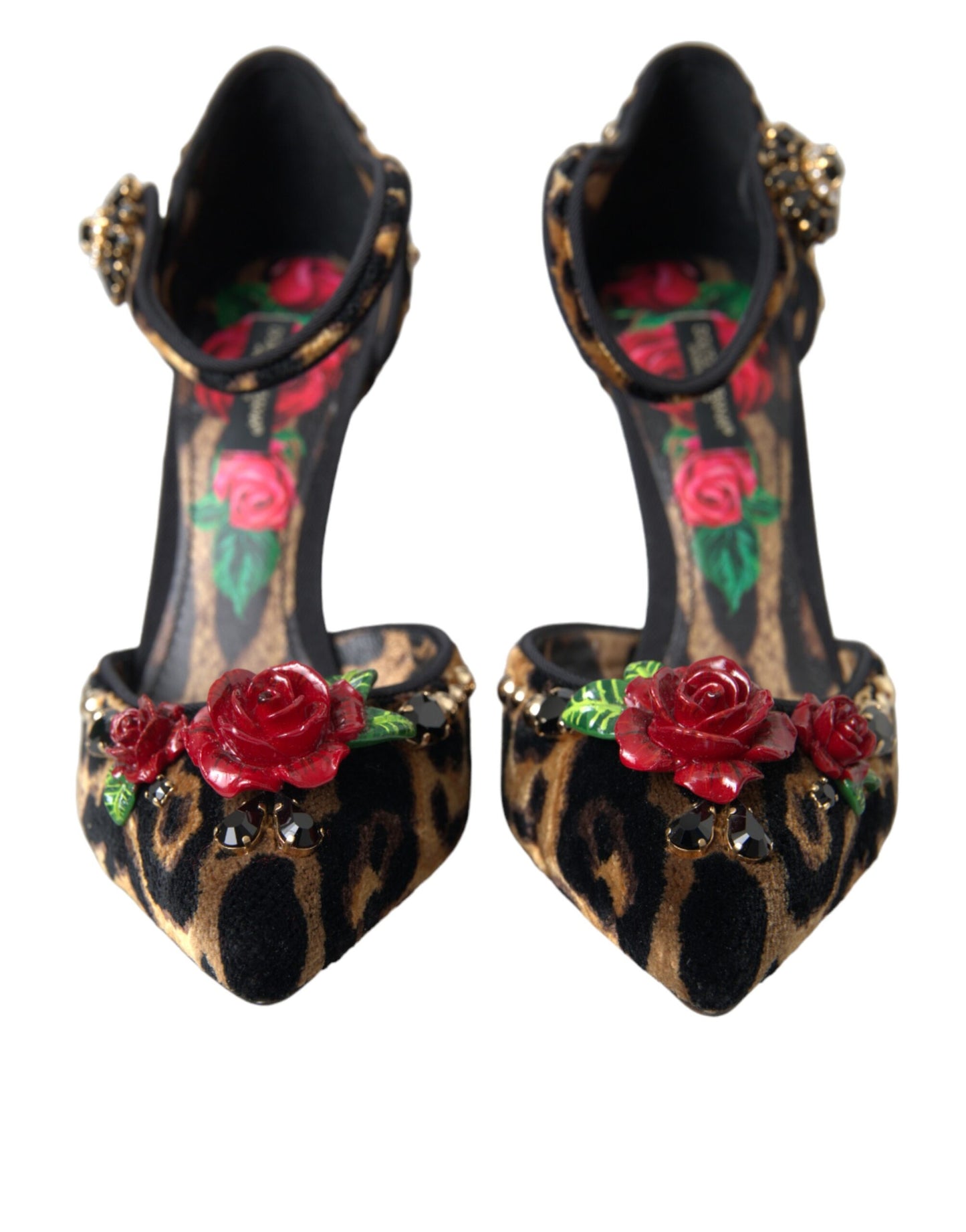 Dolce &amp; Gabbana Brown Leopard Floral Crystal Mary Janes Pumps -kengät