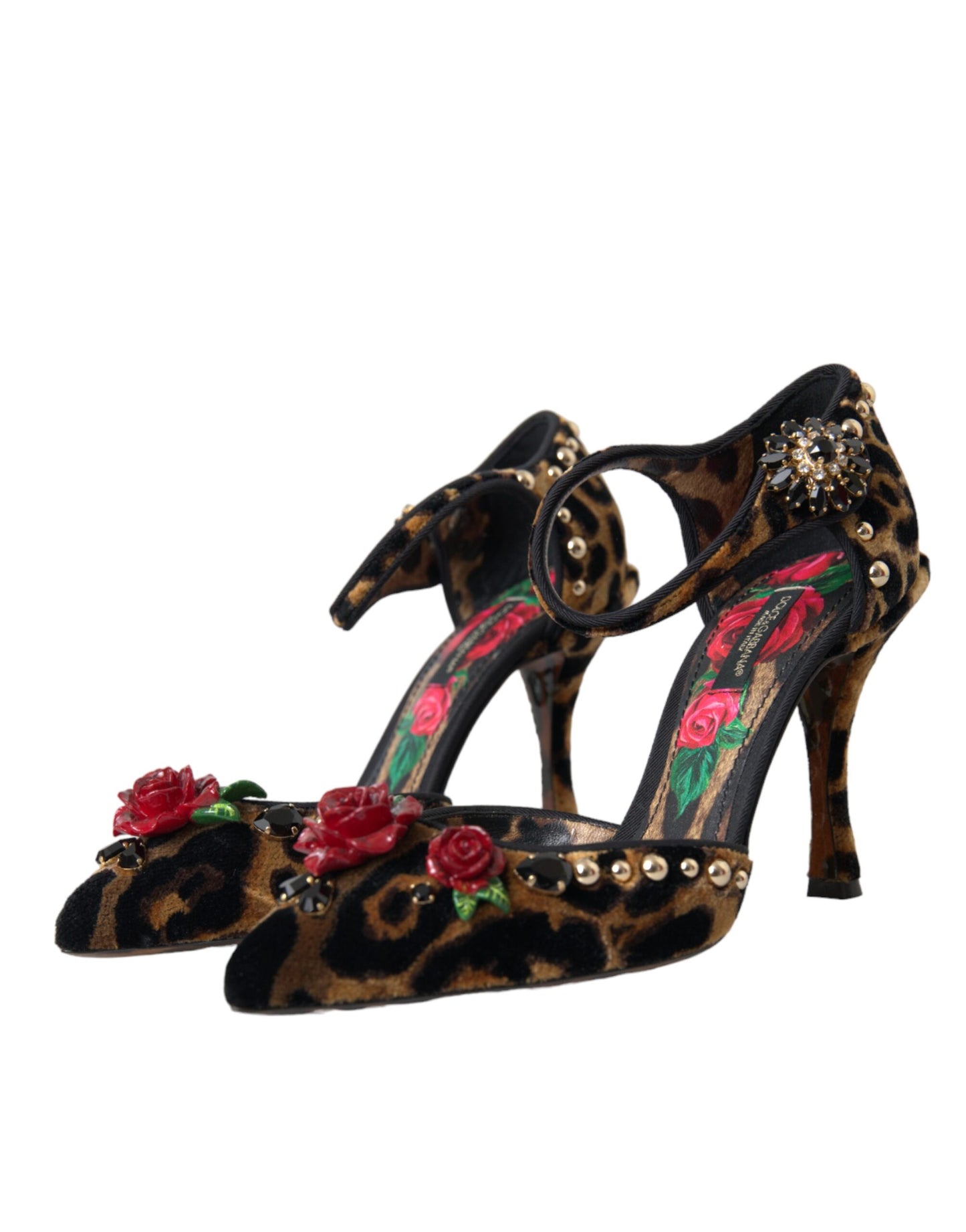 Dolce &amp; Gabbana Brown Leopard Floral Crystal Mary Janes Pumps -kengät