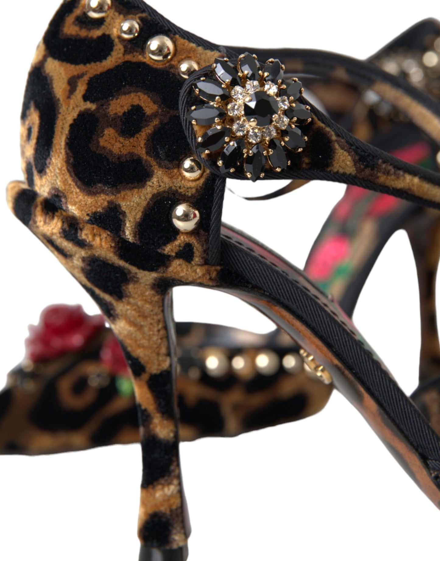 Dolce &amp; Gabbana Brown Leopard Floral Crystal Mary Janes Pumps -kengät