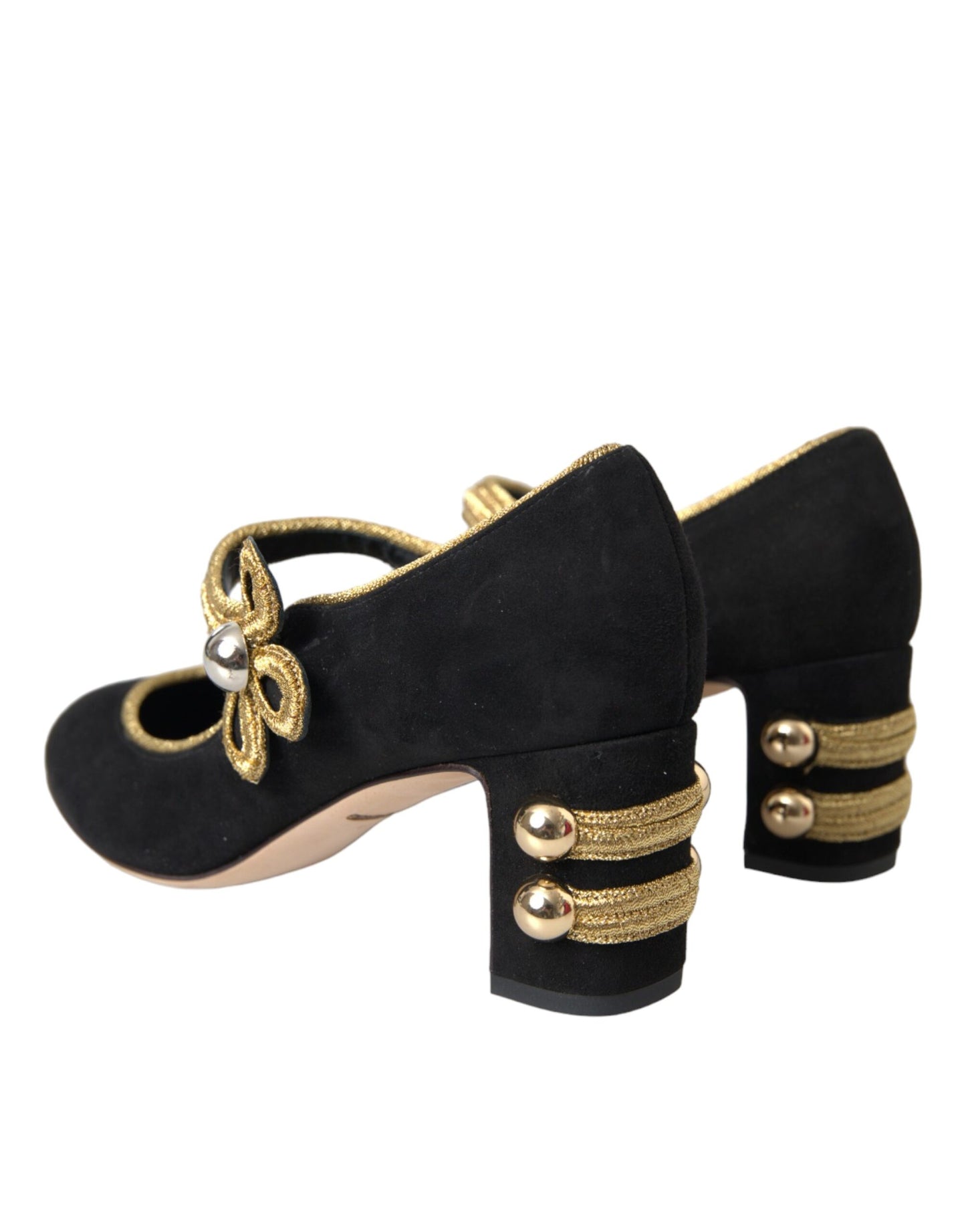 Dolce &amp; Gabbana Black Suede Gold Mary Janes Heels Pumps -kengät