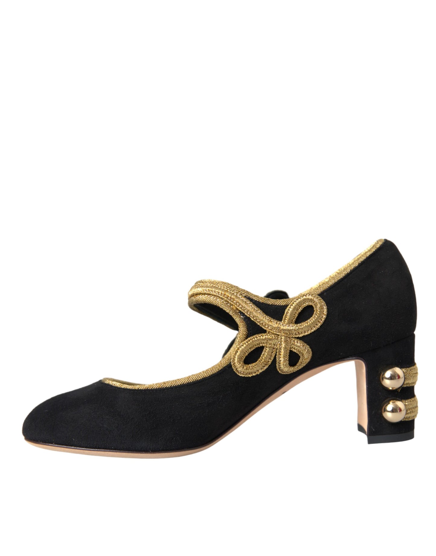 Dolce &amp; Gabbana Black Suede Gold Mary Janes Heels Pumps -kengät