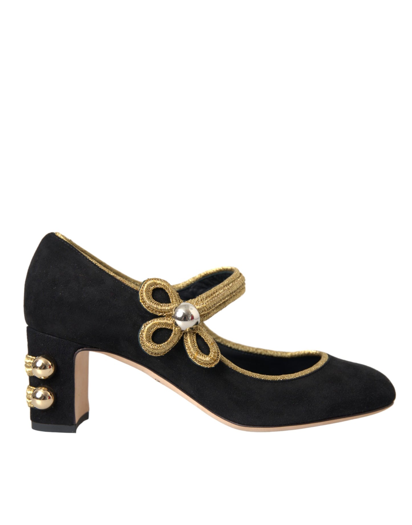 Dolce &amp; Gabbana Black Suede Gold Mary Janes Heels Pumps -kengät