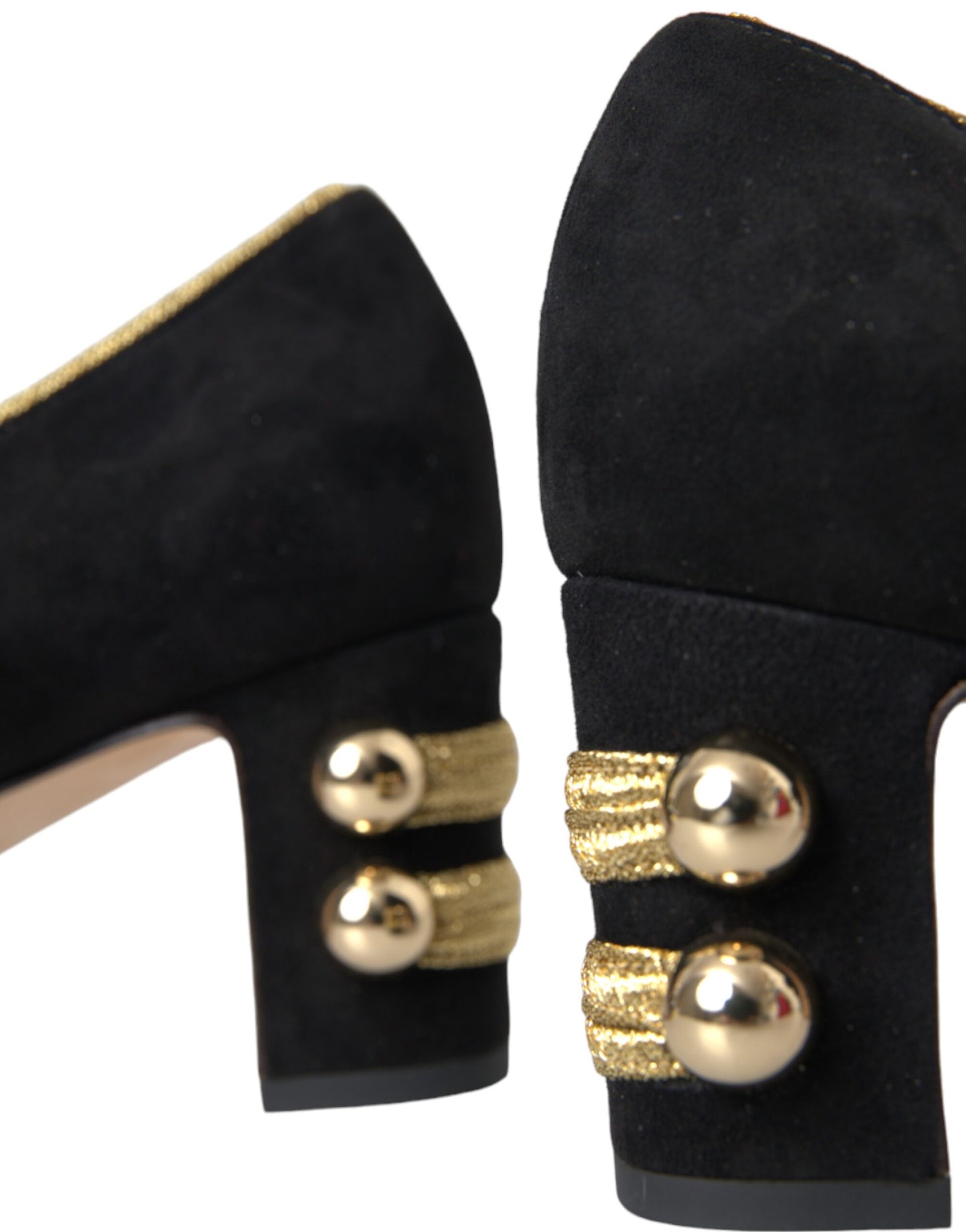 Dolce &amp; Gabbana Black Suede Gold Mary Janes Heels Pumps -kengät