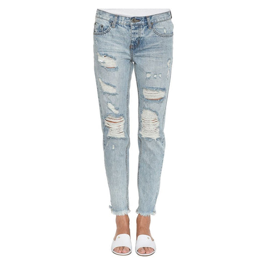 One Teaspoon Hellblaue Baumwolljeans mit hoher Taille für Frauen