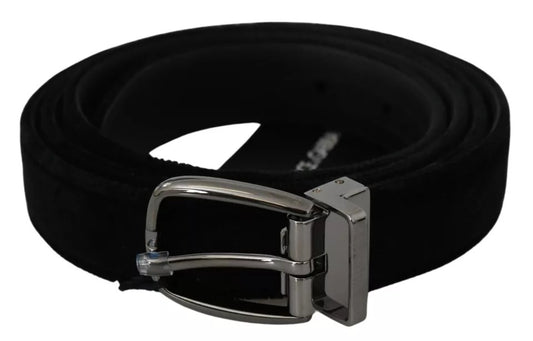 Dolce &amp; Gabbana Black Velvet with Silver Metal Buckle Men's Belt