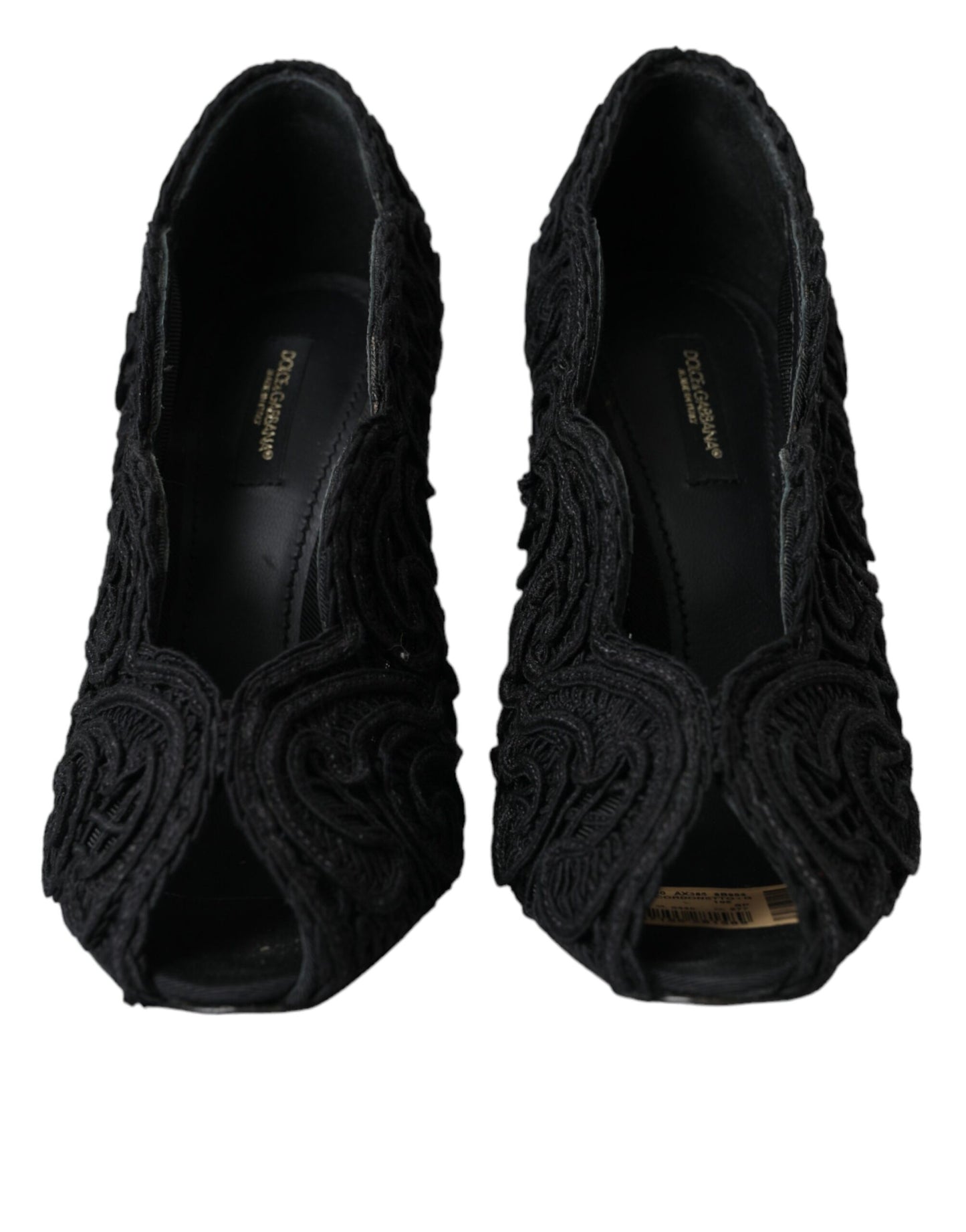 Dolce &amp; Gabbana Black Cordonetto Ricamo Pumps Open Toe -kengät