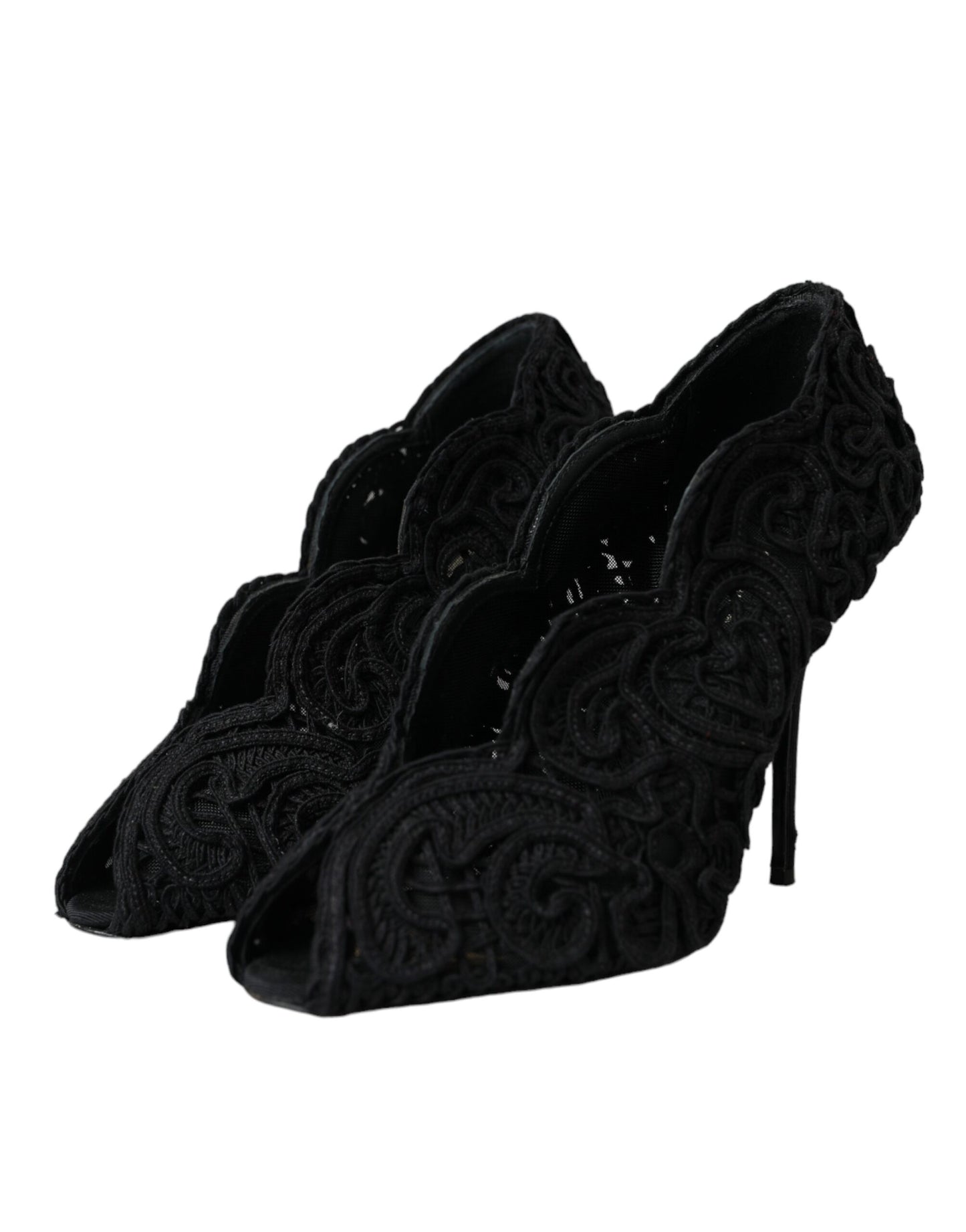 Dolce &amp; Gabbana Black Cordonetto Ricamo Pumps Open Toe -kengät