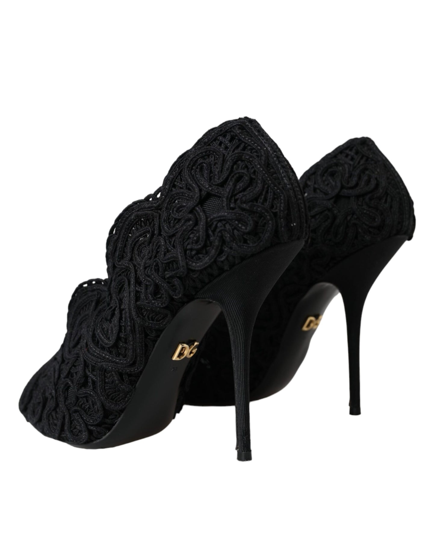 Dolce &amp; Gabbana Black Cordonetto Ricamo Pumps Open Toe -kengät