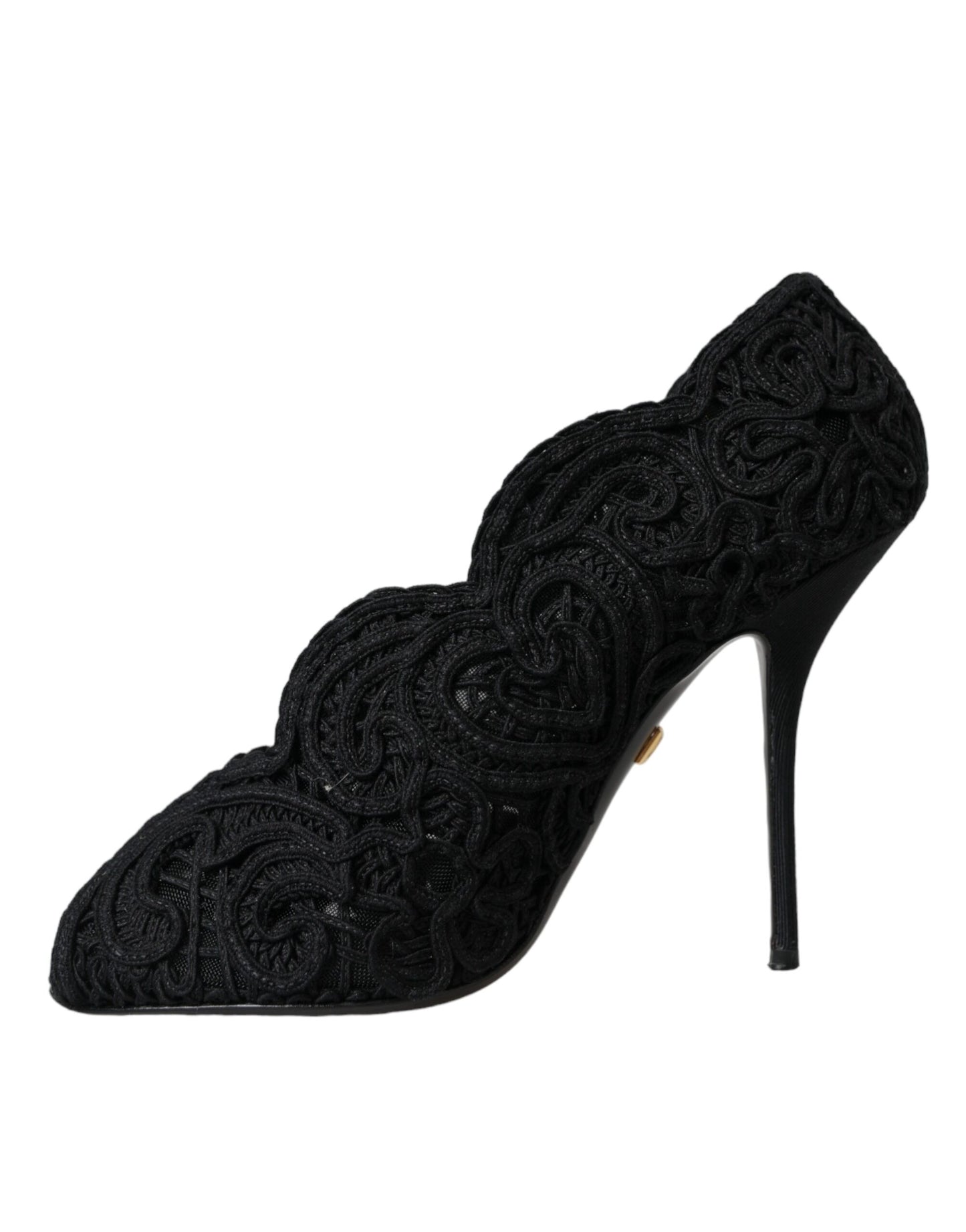 Dolce &amp; Gabbana Black Cordonetto Ricamo Pumps Open Toe -kengät