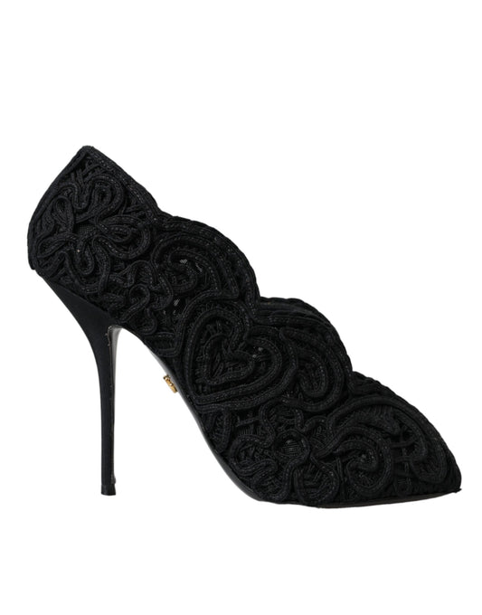 Dolce &amp; Gabbana Black Cordonetto Ricamo Pumps Open Toe -kengät