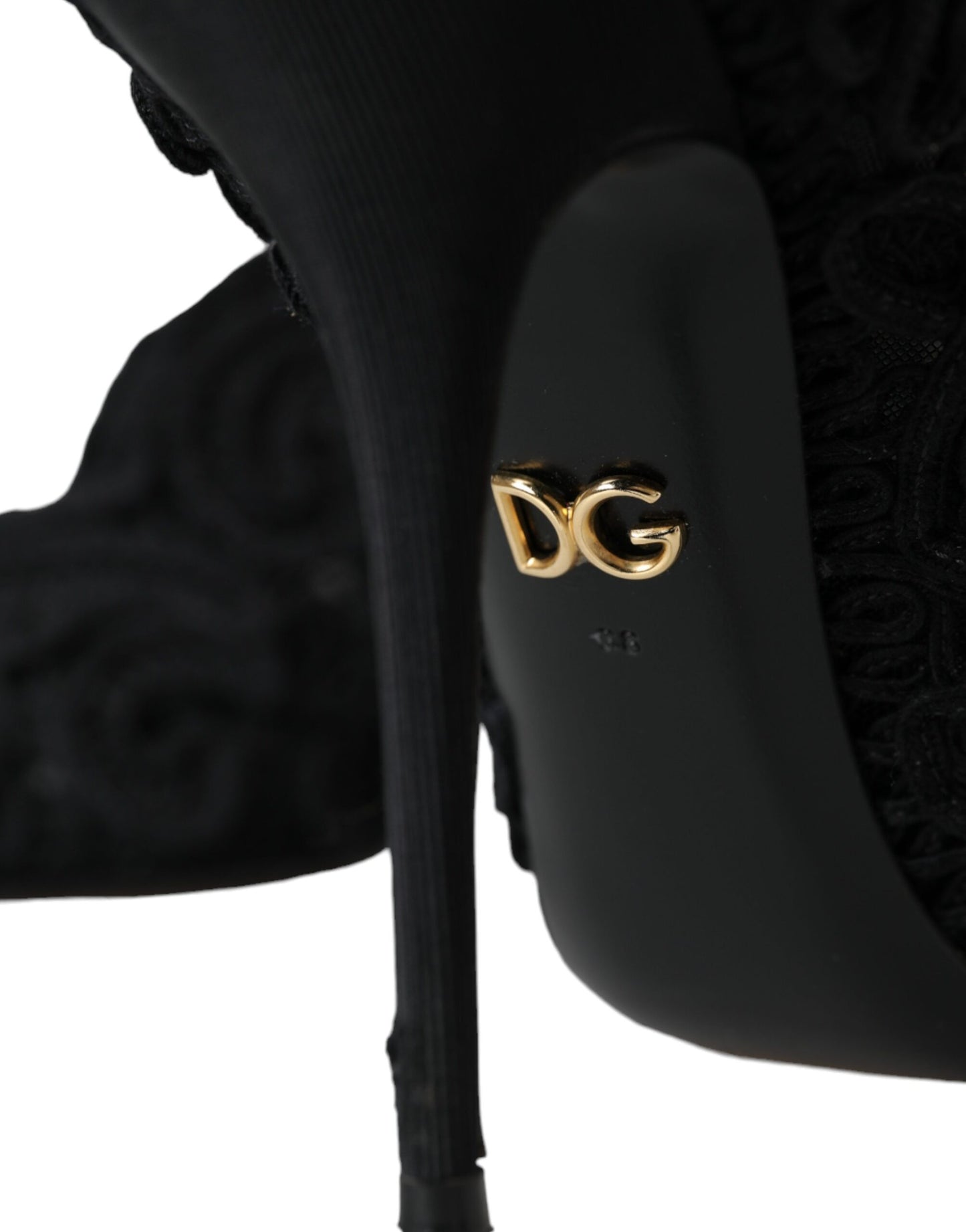 Dolce &amp; Gabbana Black Cordonetto Ricamo Pumps Open Toe -kengät