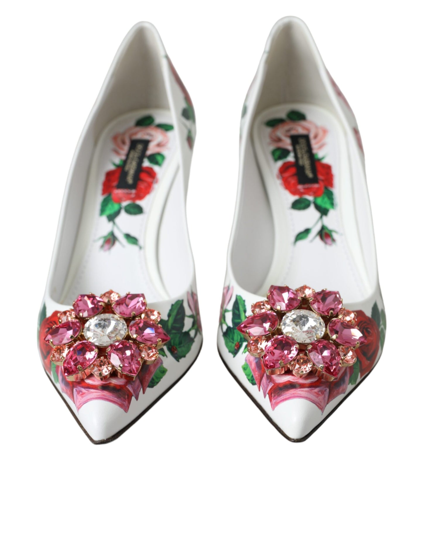 Dolce &amp; Gabbana White Leather Rose Crystal Bellucci Pumps -kengät