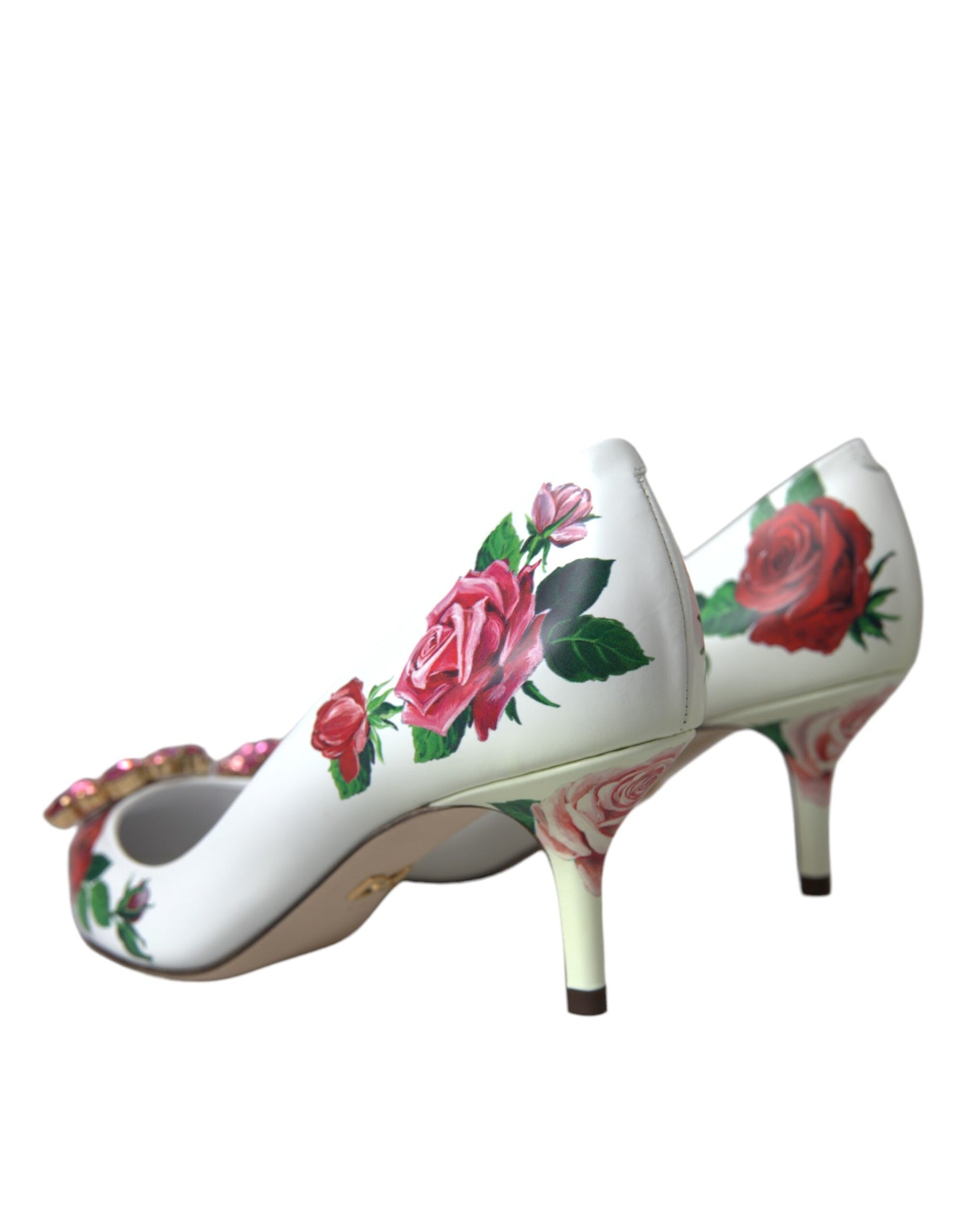 Dolce &amp; Gabbana White Leather Rose Crystal Bellucci Pumps -kengät