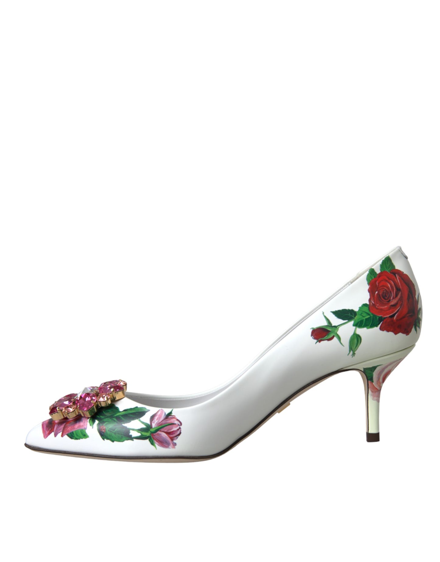 Dolce &amp; Gabbana White Leather Rose Crystal Bellucci Pumps -kengät