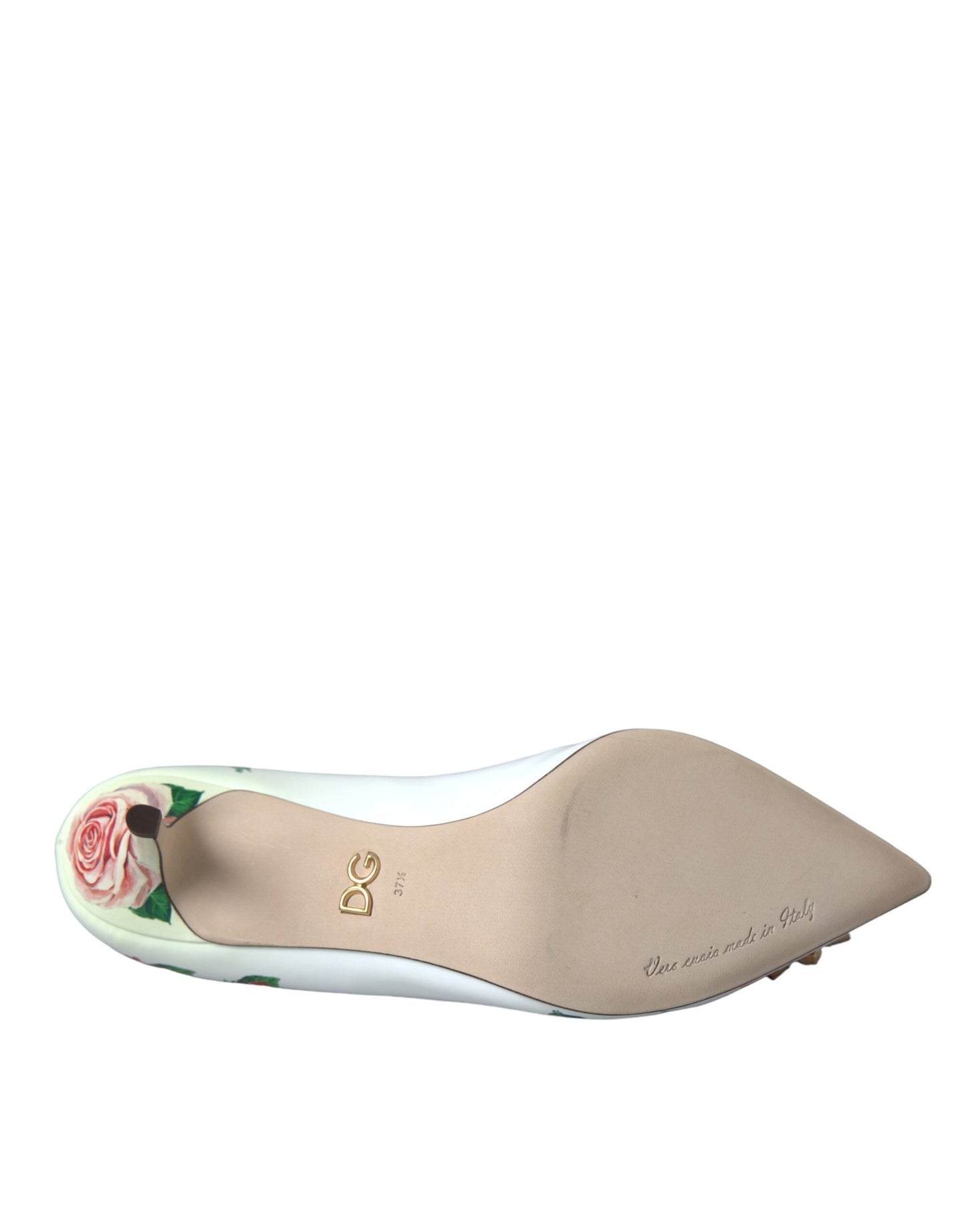 Dolce &amp; Gabbana White Leather Rose Crystal Bellucci Pumps -kengät