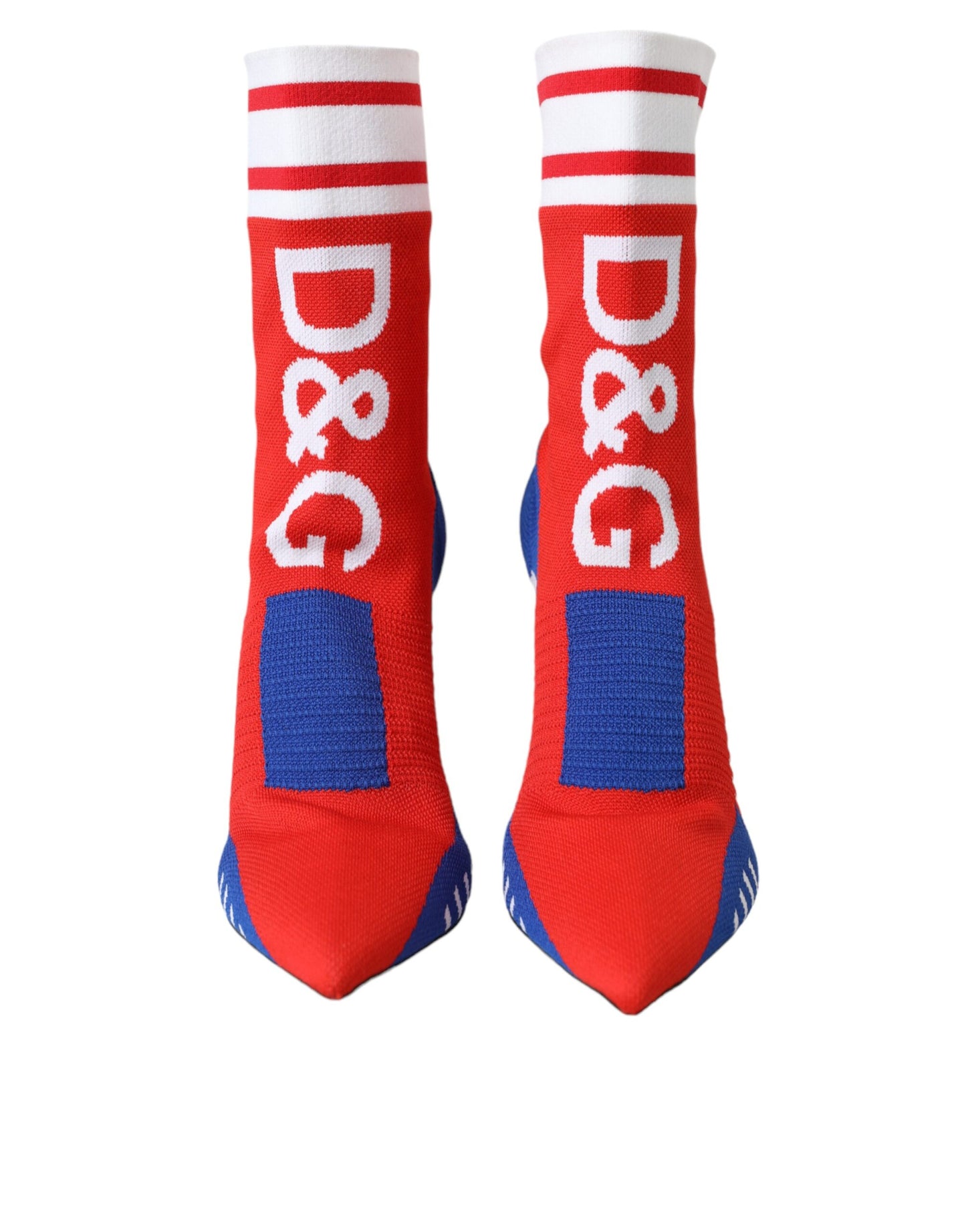 Dolce &amp; Gabbana Red Blue Stretch Sock Style Ankle Boots Logo Shoes