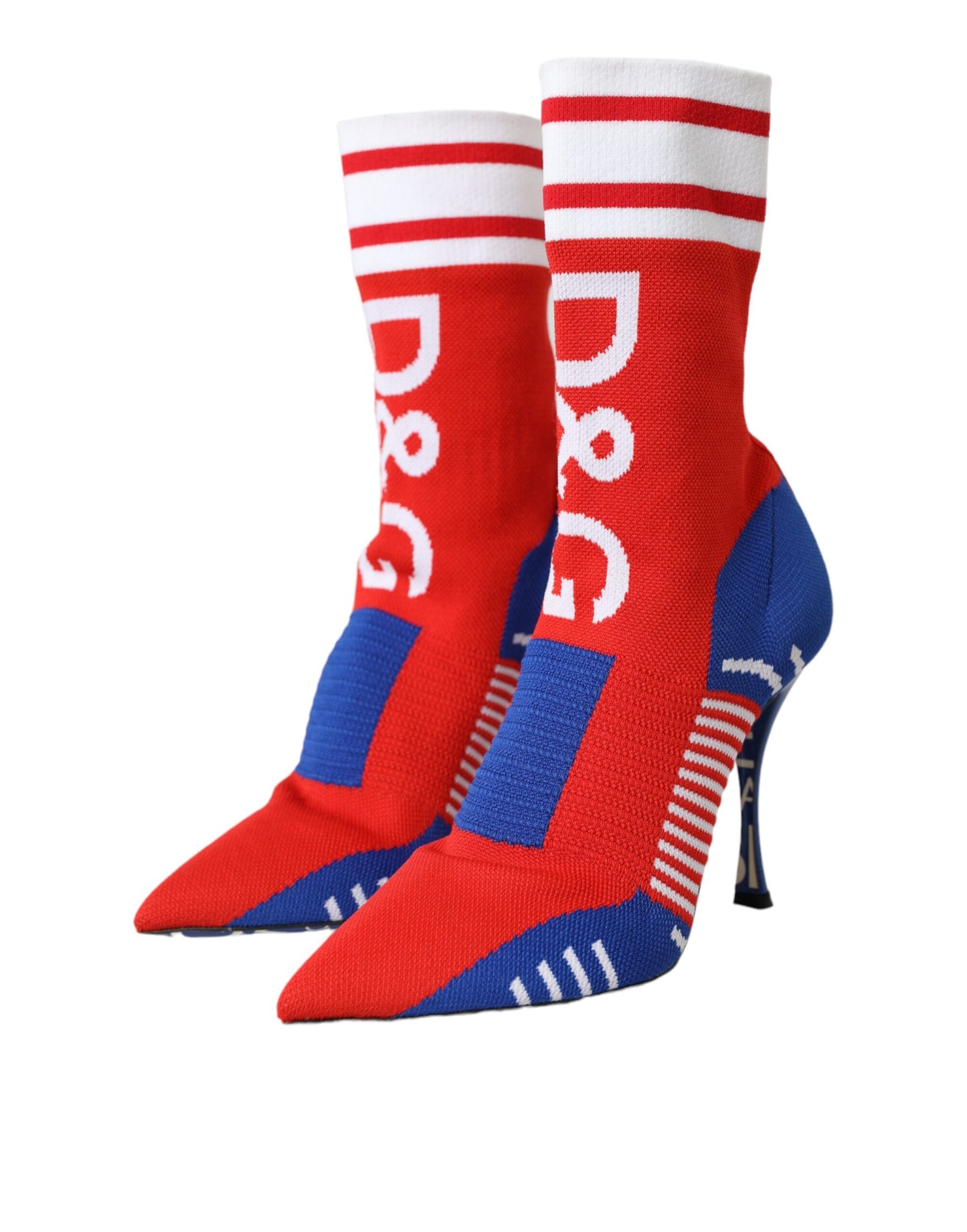 Dolce &amp; Gabbana Red Blue Stretch Sock Style Ankle Boots Logo Shoes