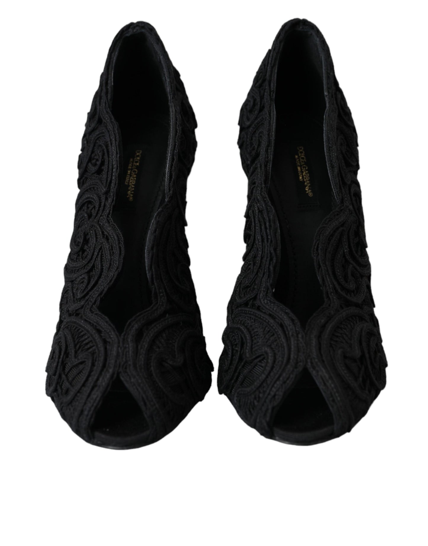 Dolce &amp; Gabbana Black Cordonetto Ricamo Pumps Open Toe -kengät