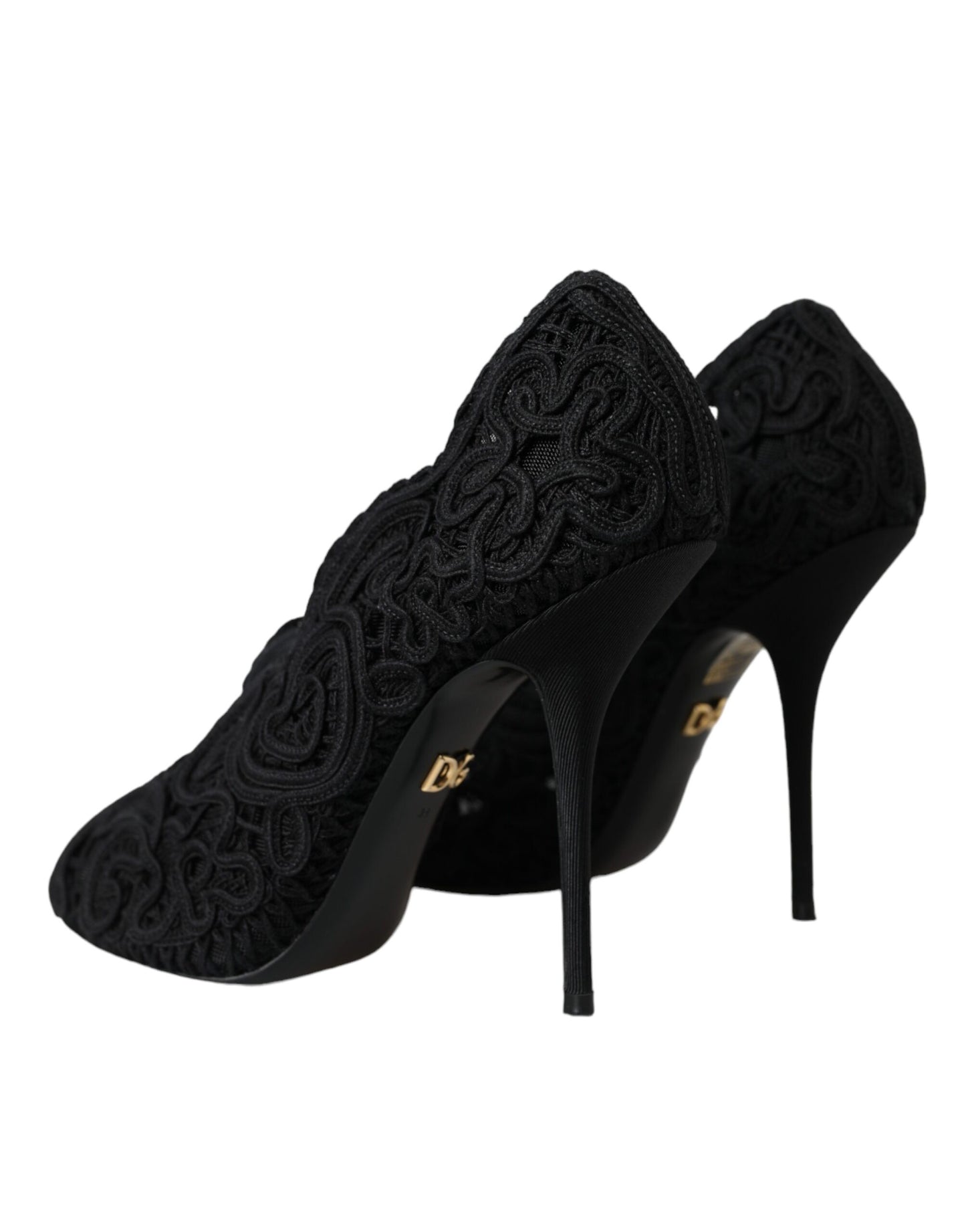 Dolce &amp; Gabbana Black Cordonetto Ricamo Pumps Open Toe -kengät