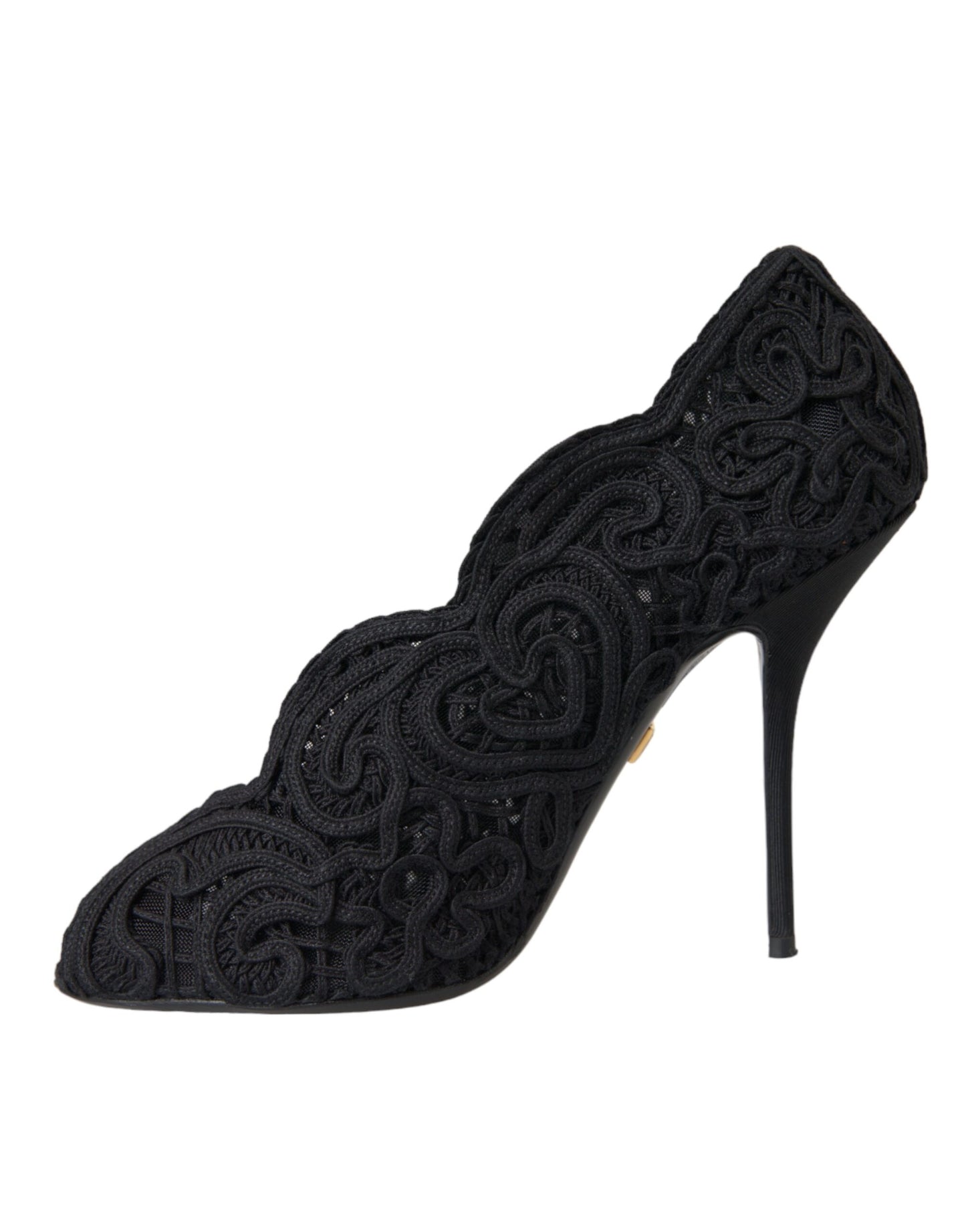 Dolce &amp; Gabbana Black Cordonetto Ricamo Pumps Open Toe -kengät