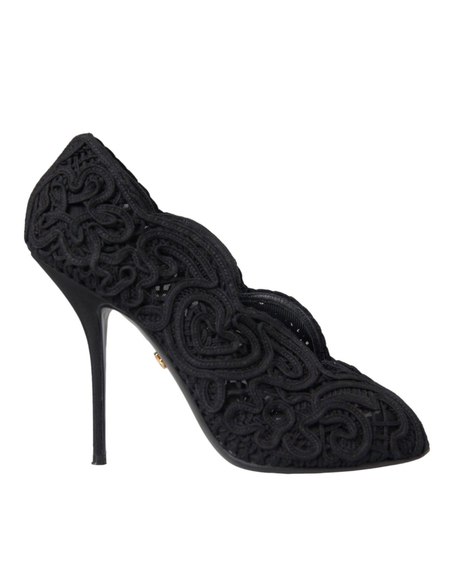 Dolce &amp; Gabbana Black Cordonetto Ricamo Pumps Open Toe -kengät